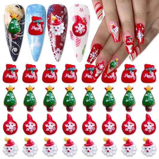 WOKOTO 100pcs 3D Christmas Nail Charms Resin Nail Art Christmas Charms Rhinestones Christmas Tree Santa Clause Nail Art Charms for Christmas Acrylic Nails Jewelry Accessories Women Nail Gems