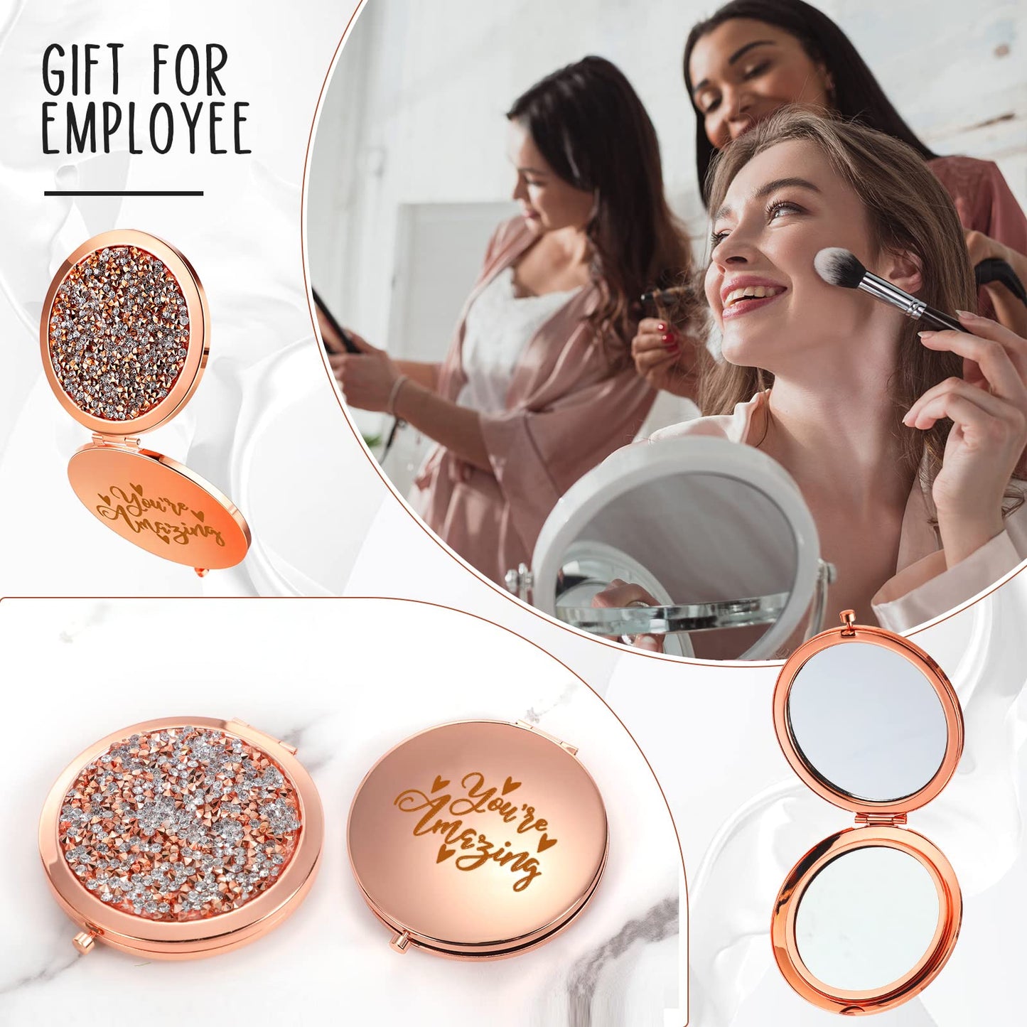 Unittype 6 Pcs Inspirational Compact Mirror Bulk Employee Appreciation Gifts Pocket Mirror for Women Motivational Graduation Gift Magnifying Mirror for Friends Teacher Coworker Nurse(Rose Gold)