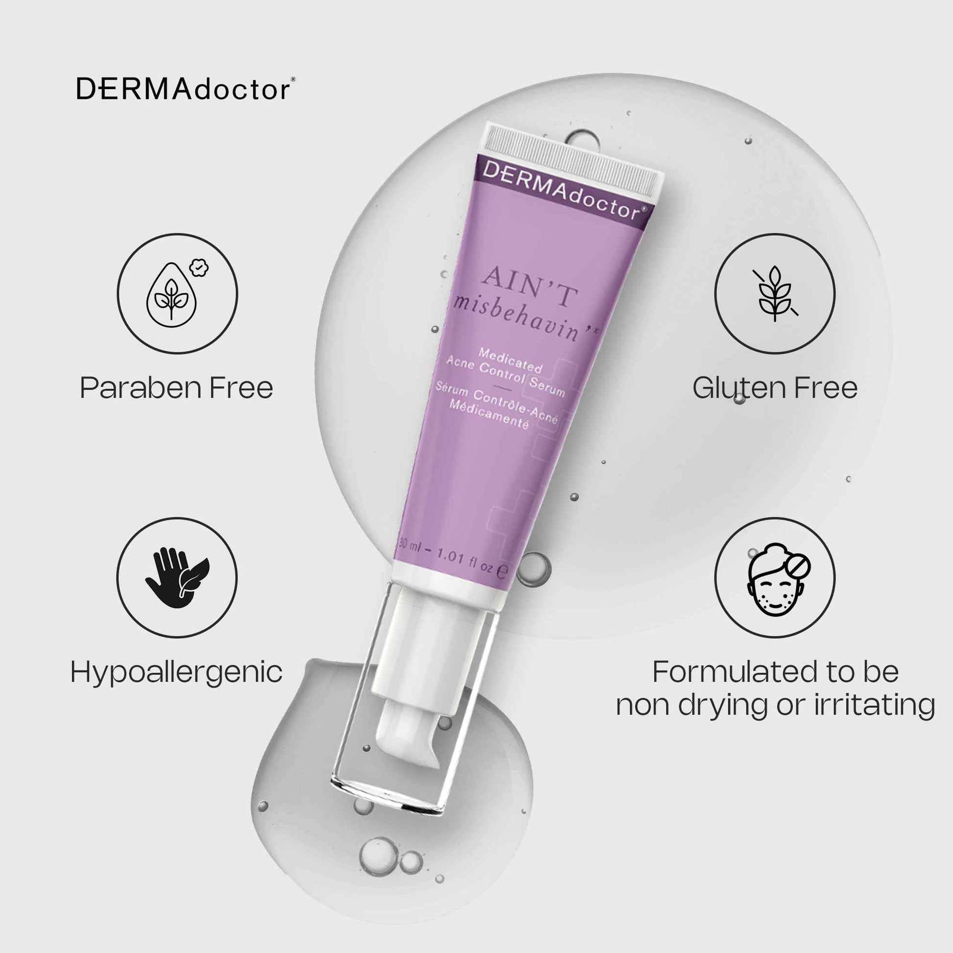 DERMAdoctor Ain't Misbehavin' Dermatologist Formulated Salicylic Acid Acne Control Serum, Acne Spot Treatment for Blemish Control and Cystic Acne breakouts with Tea Tree - 1 oz