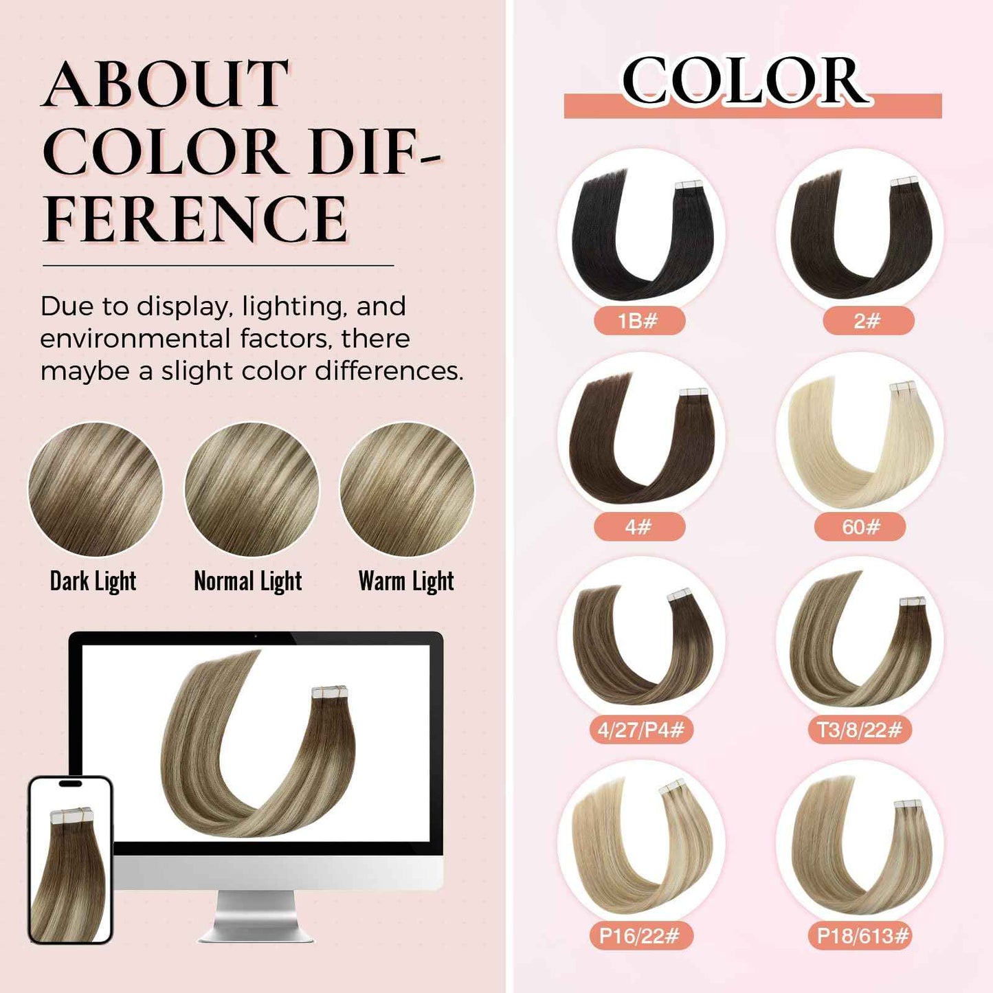 MEI YUAN LIN invisible tape in hair extensions human hair 14Inch 3/8/22 Dark Brown Fading To Brown and Blonde 20pcs 40G remy Hair Extensions PU weft yarn for Party