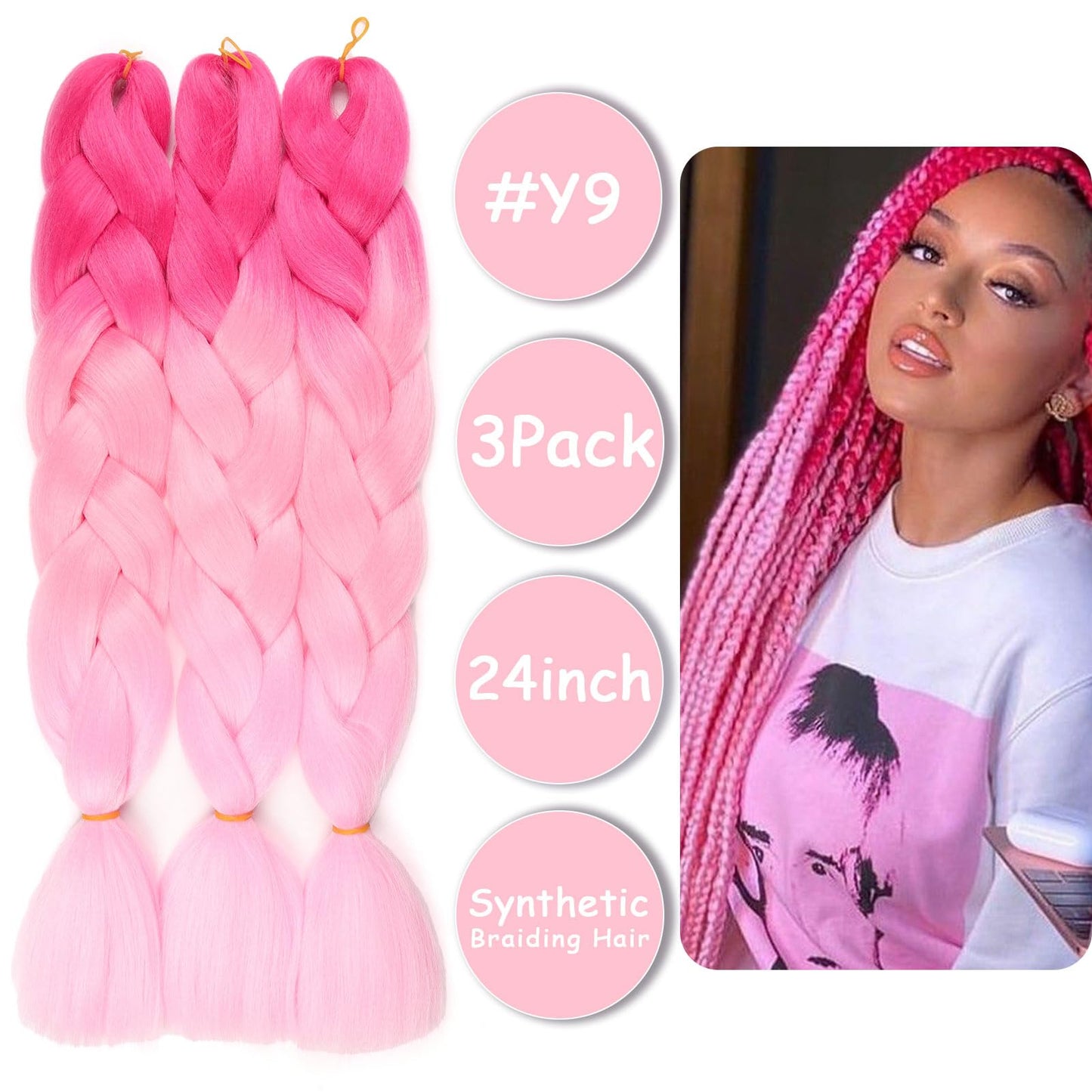 Ombre Pink Braiding Hair Extensions Ombre Braiding Hair 3 Packs 24 inch Synthetic Hair for Braiding