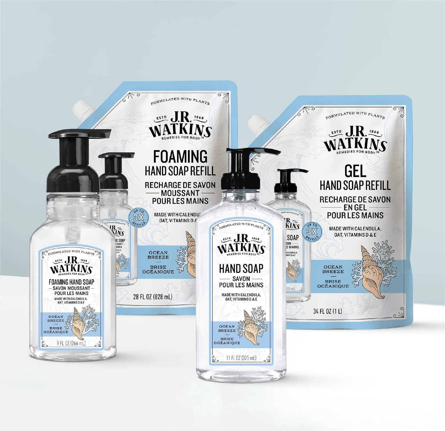 J.R. Watkins Foaming Hand Soap with Pump Dispenser, Moisturizing Foam Hand Wash & Liquid Hand Soap With Dispenser, Moisturizing Hand Soap, Alcohol-Free Hand Wash, Cruelty-Free