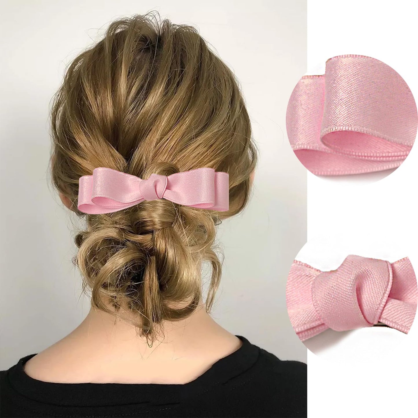 4Pcs Bow Hair Clip for Women Girls Ribbon Claw Clip Satin Bow Hair Clips Cute Barrettes for Teens Kids Hair Side Combs Bowknot Hairpins(Pink)