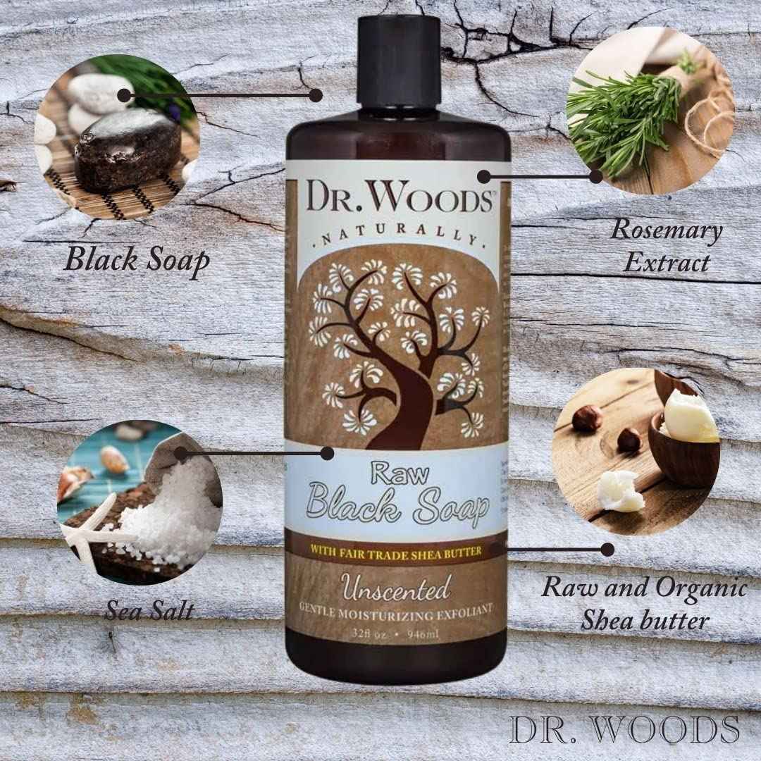 Dr. Woods Raw Moisturizing Black Unscented Soap with Organic Shea Butter, 32 Ounce