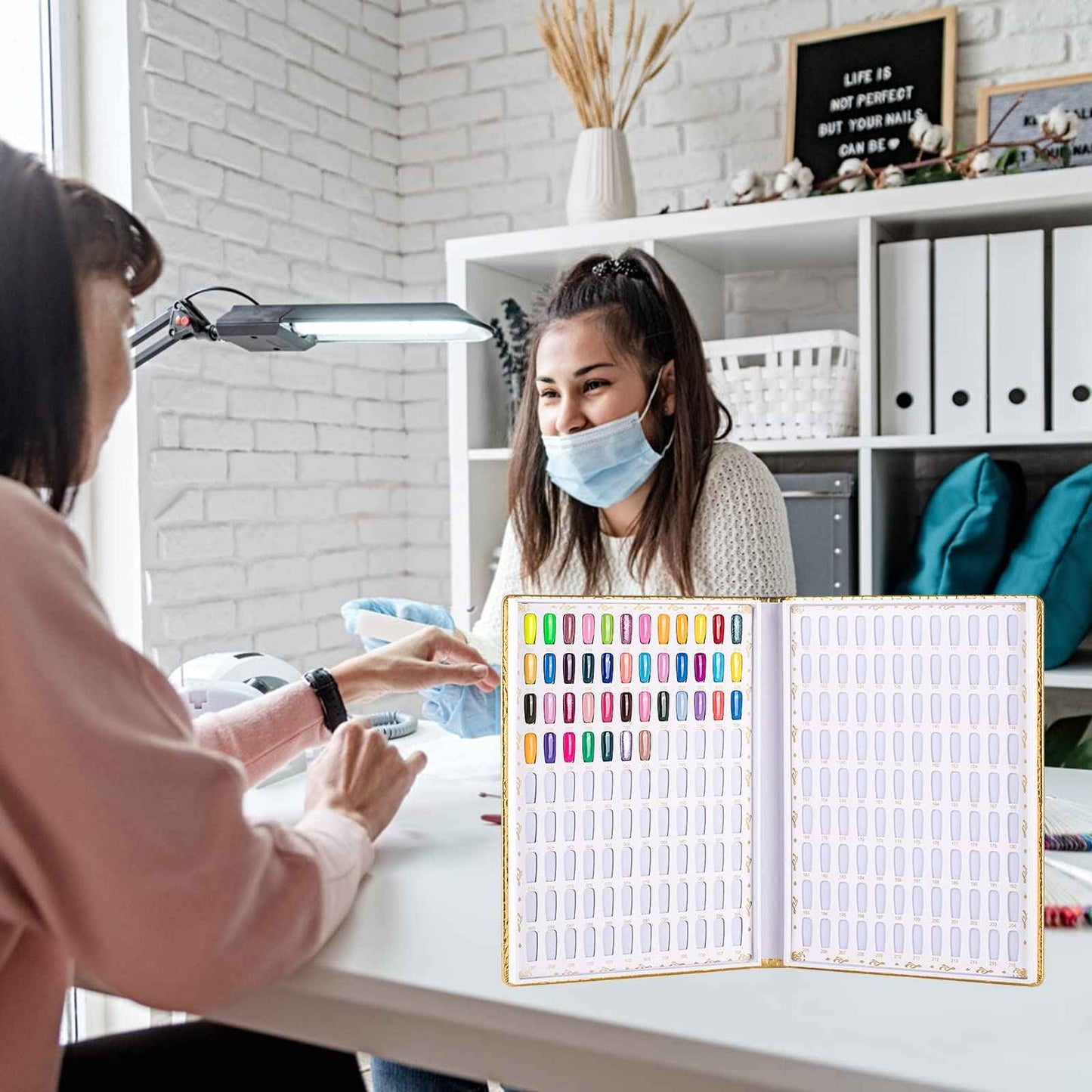 NMKL38 216 Nail Color Chart Display Gel Polish Color Book with False Nail Tips (Gold)