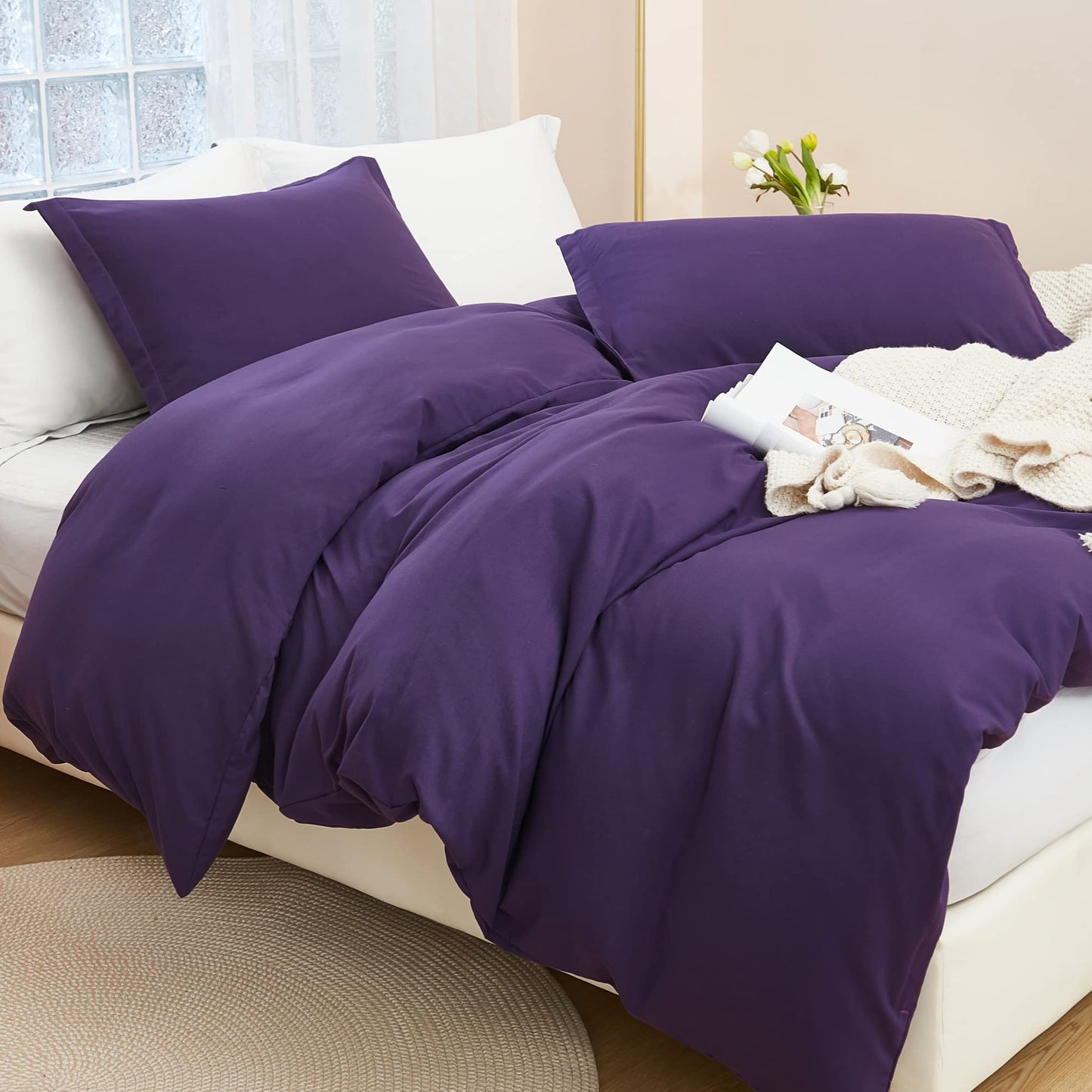 Litanika Purple Comforter Set Twin/Twin XL Size, 2 Pieces Lightweight Solid Bedding Comforter Set, All Season Fluffy Bed Set (66x90In Comforter & 1 Pillowcase)