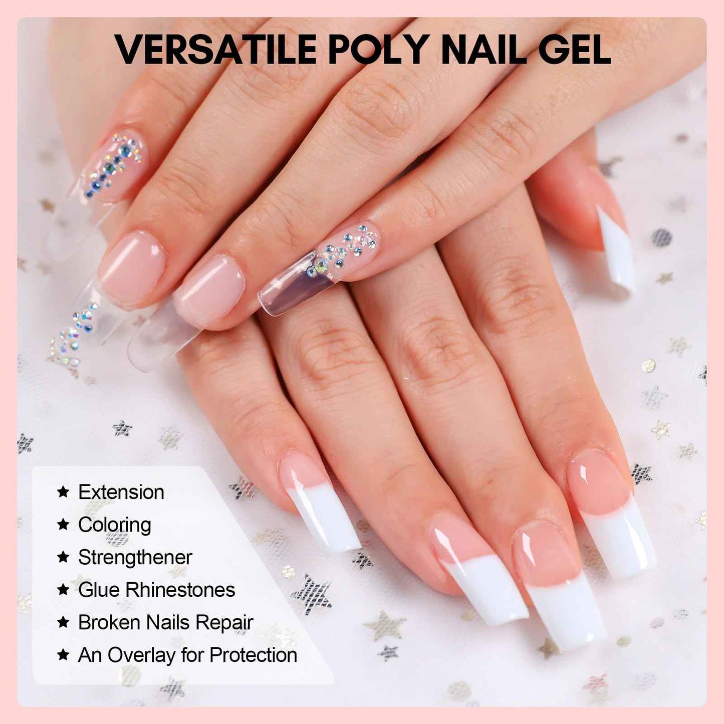 Makartt Poly Nail Gel Kit, 6 Pcs Clear Pink White Colors Builder for Extension Set, Long Lasting Hard Gel for Nails Strengther, All in One Nail Thickening Solution Kit Salon Home French Manicure