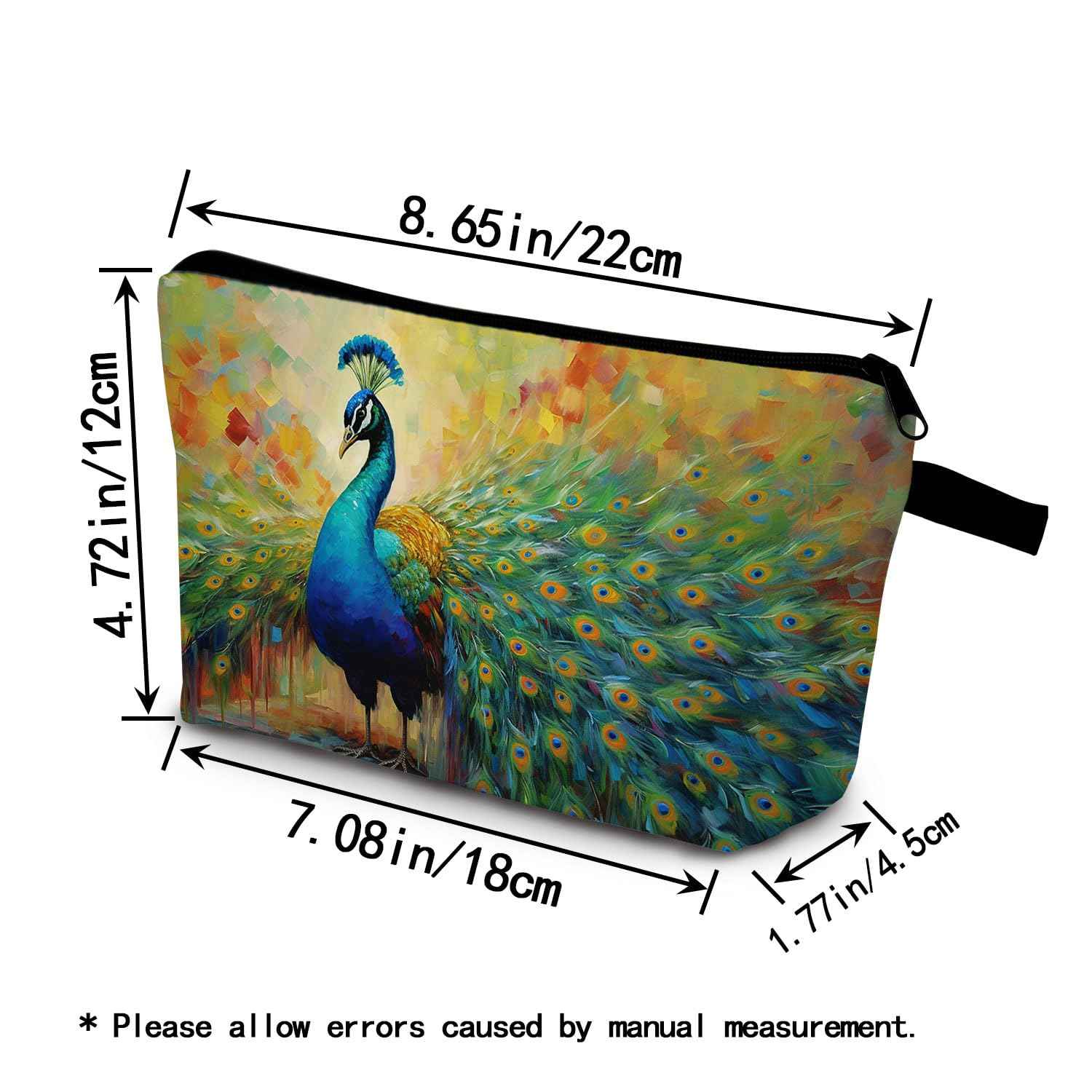 YULUENZE Peacock Pattern Makeup Bag - Cute Small Organizer With Zipper, Cosmetic Bag for Peacock Lovers - Birthday Gifts for Women, Sisters, Friends