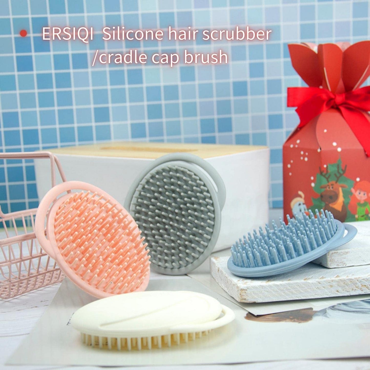 ERSIQI Cradle Cap Comb for Babies -Head Massager Scalp Stress Relax, Silicone Shampoo Brush -Travel Wet Brush- Shower Exfoliating Brush -Short Hair Soft bristles Brush for Newborns & Toddlers Grey