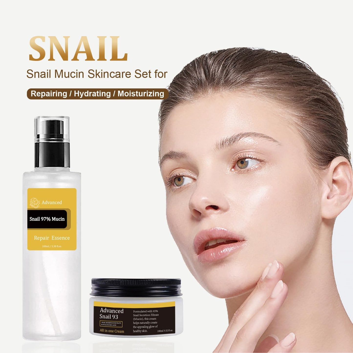 Snail Mucin Power Essence Set 3PCS, Snail Mucin Serum+Snail Mucin Moisturizer+Snail Hydrogel Eye Patch, Korean Skin Care Set for Hydrating, Dark Circles Undereye