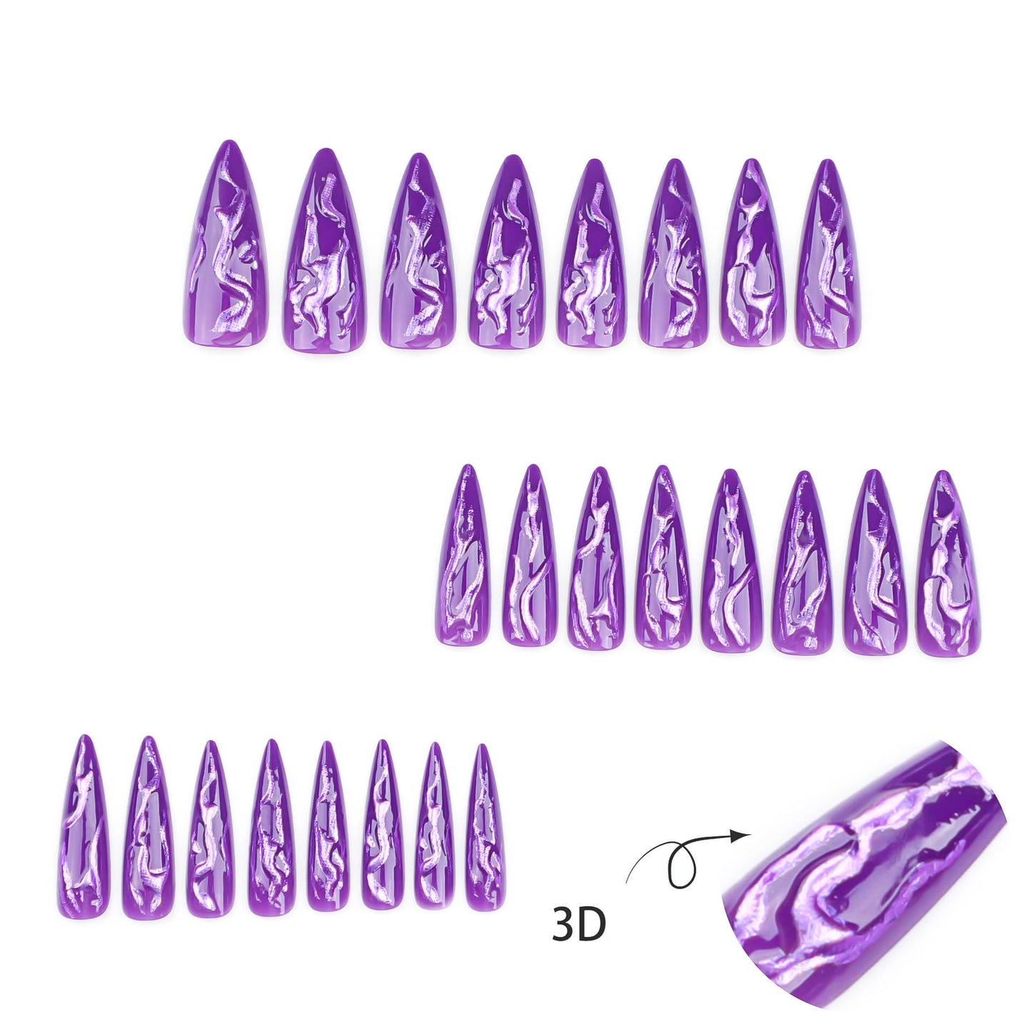 RUOKEXIN Halloween Press on Nails Long Stiletto Fake Nails Purple False Nails with Glitter Designs Long Halloween Nails Halloween Nail Press ons Glossy Artificial Nails Cute Stick on Nails for Women