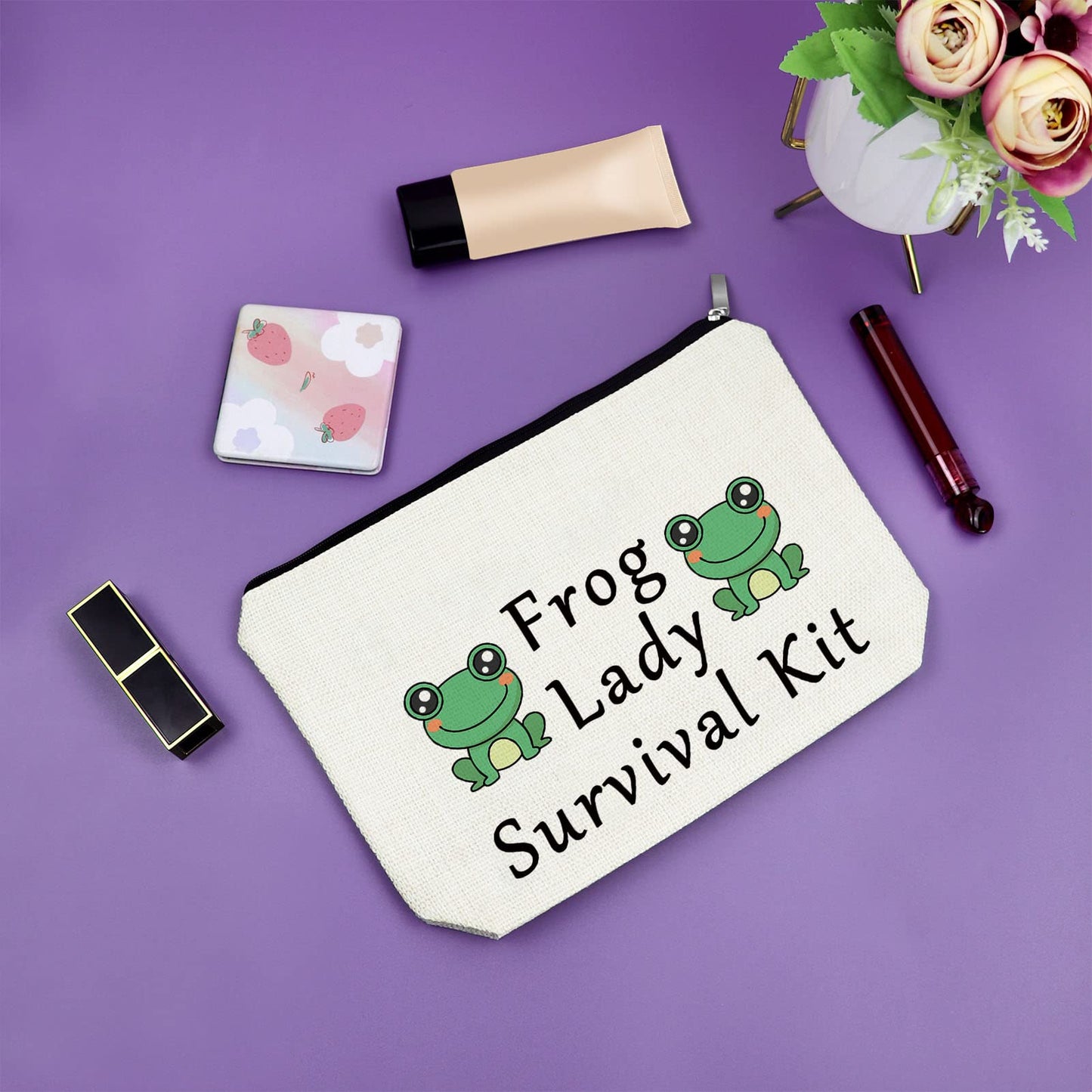 Sazuwu Frog Lady Gifts Frog Lover Gifts for Girl Makeup Bag Animal Lover Gift Birthday Gifts for Friend Female Cosmetic Bag Friendship Gifts for Women Christmas Gifts for Her Travel Pouch