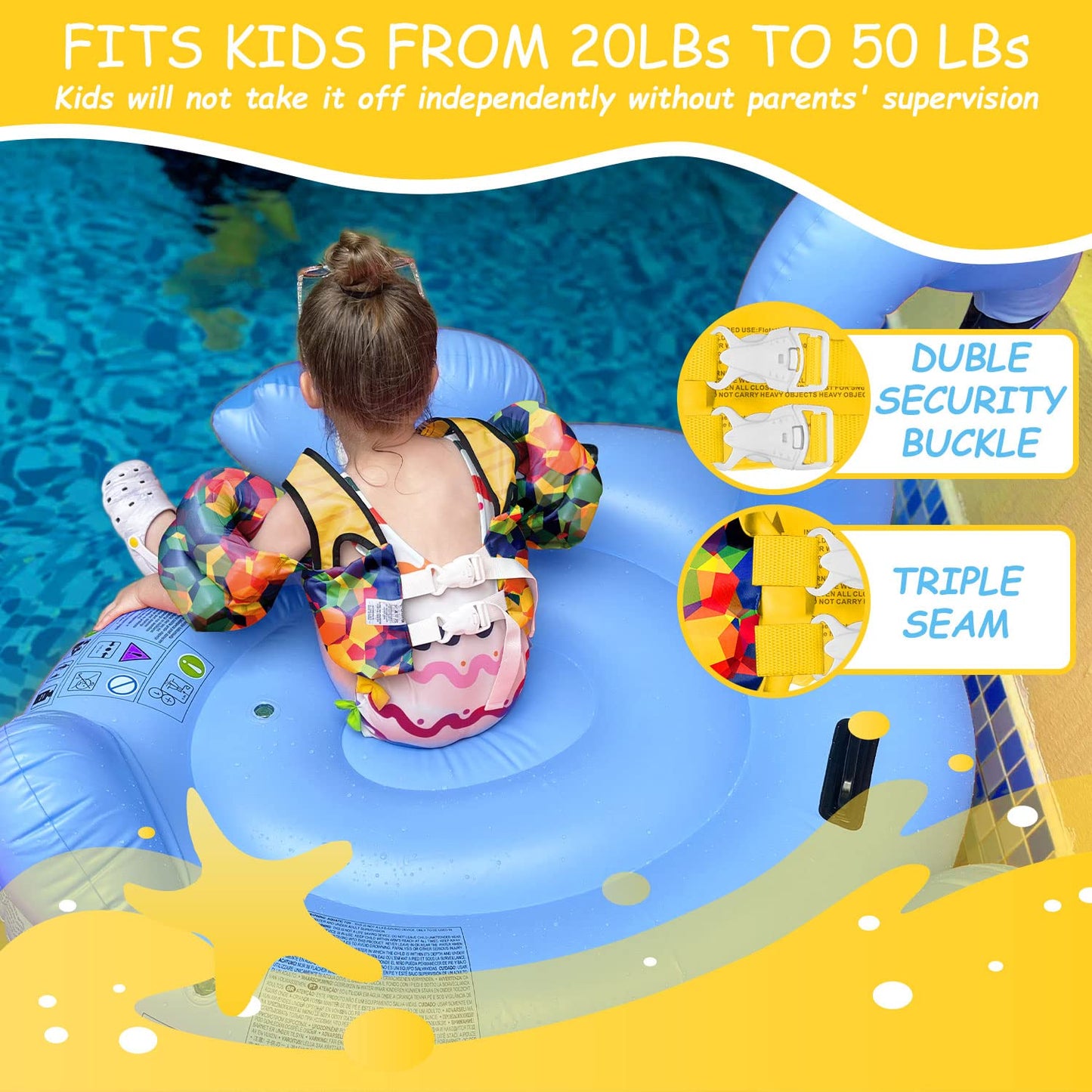 Chriffer Kids Swim Vest Life Jacket for 22-66 Pounds Boys and Girls, Toddler Floaties with Shoulder Harness Arm Wings for 2,3,4,5,6,7 Years Old Baby