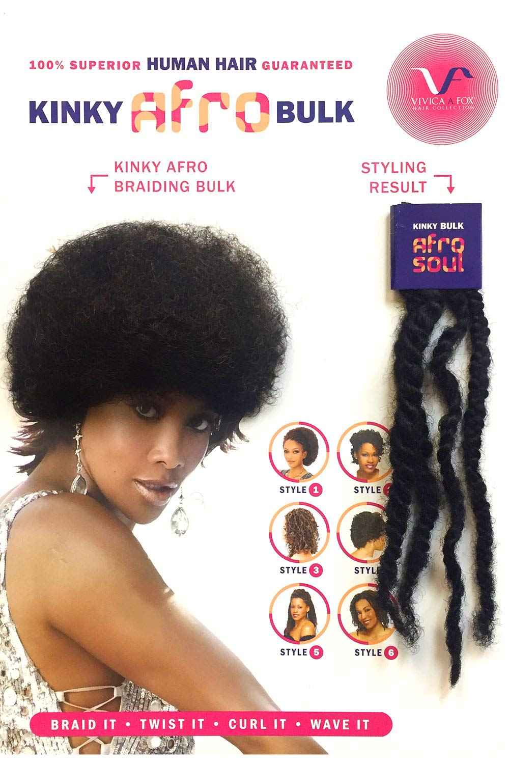Vivica A Fox Hair Collection HKBK16-N 100% Unprocessed Natural Human Hair Afro Curl Kinky Bulk Extension, Natural, 5.8 Ounce