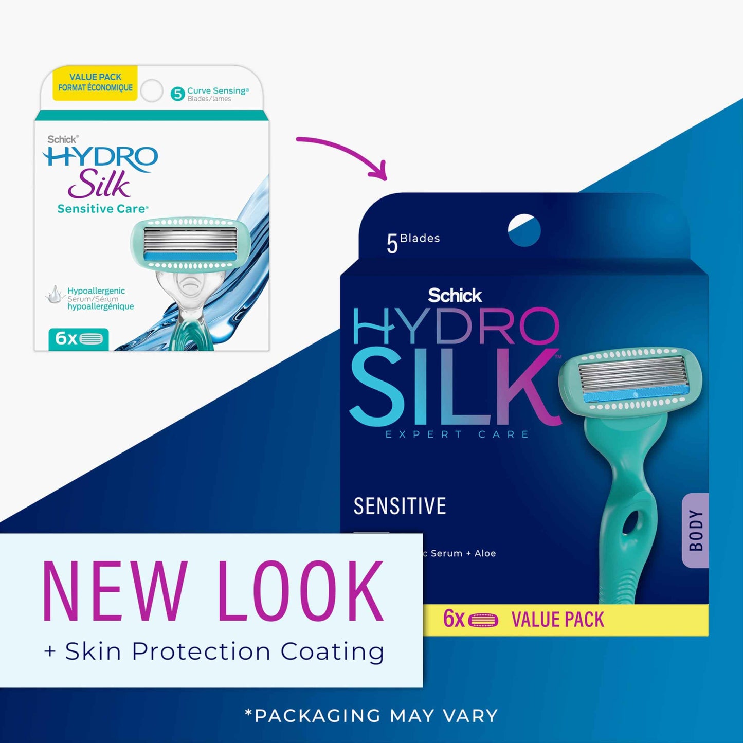 Schick Hydro Silk Dermaplaning Wand with 6 Blades and Hydro Silk Moisturizing Razor Blade Refills for Women with Shower Hanger, 6 Count