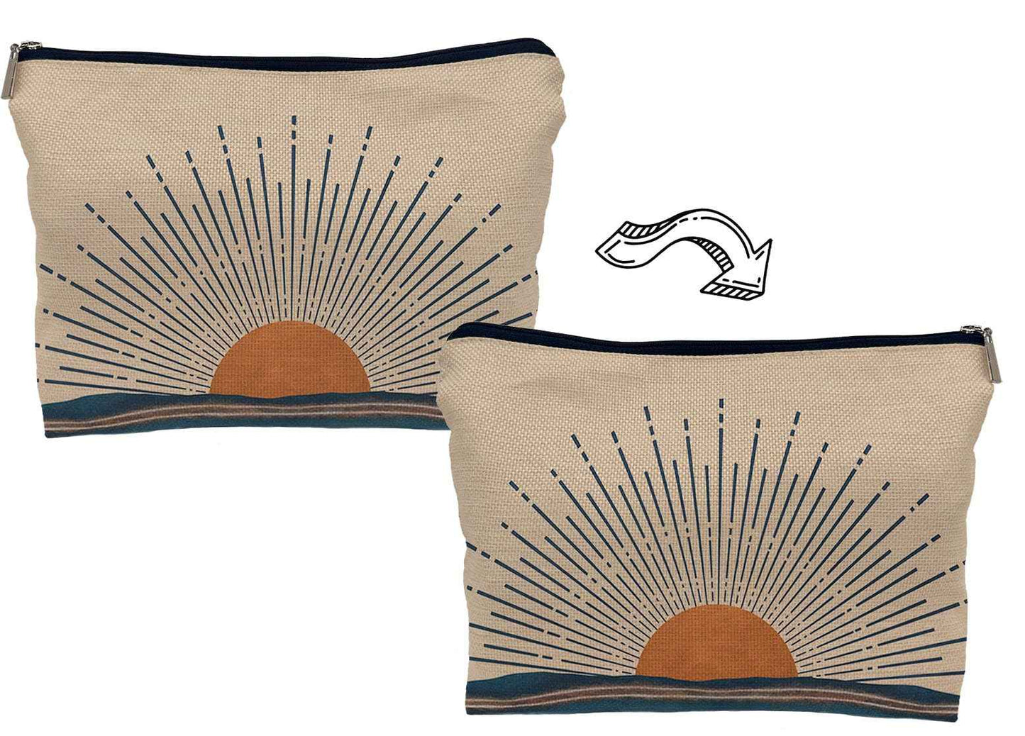 Lacosu Abstract Boho Sunburst Sunrise Sunset Ocean Landscape Makeup Bag, Mid-Century Modern Art Cosmetic Bag for Women Girls, Travel Makeup Bag, Gift for Boho Lovers Teen Girls