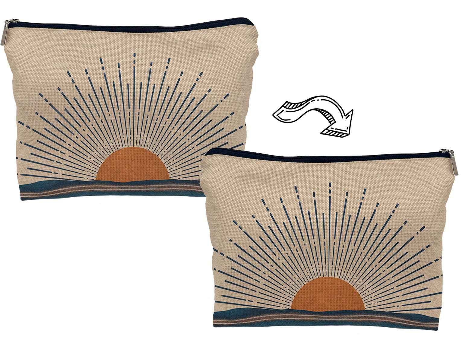 Lacosu Abstract Boho Sunburst Sunrise Sunset Ocean Landscape Makeup Bag, Mid-Century Modern Art Cosmetic Bag for Women Girls, Travel Makeup Bag, Gift for Boho Lovers Teen Girls