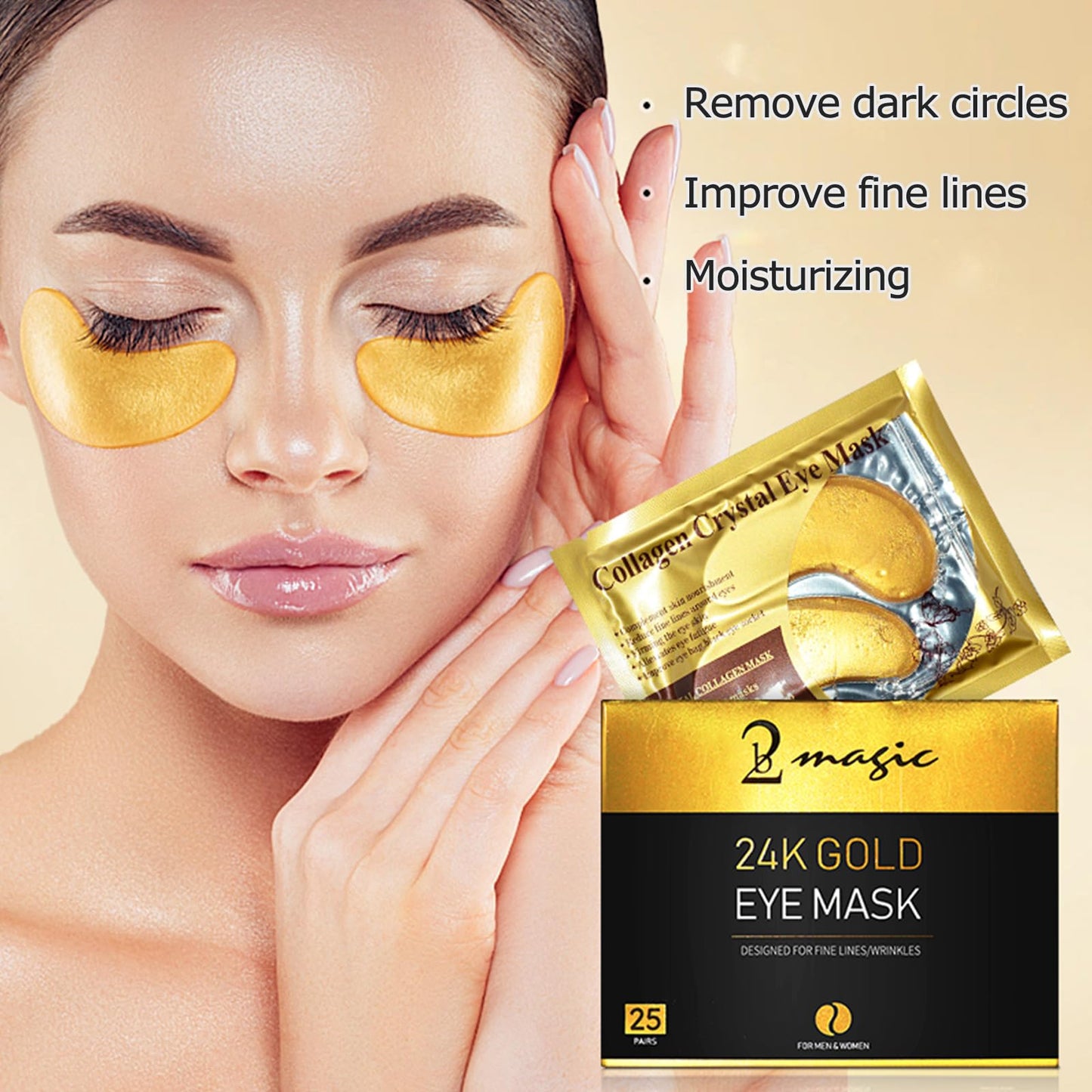 Under Eye Patches 25 Pairs, Golden Eye Mask with Amino Acid & Collagen for Puffy Eyes, Dark Circles,Bags and Wrinkles with Collagen