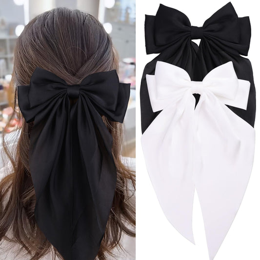 MRJ 2 Pcs Silky Satin Hair Bows Big Hair Ribbons for Women Large Hair Clips for Girls Hair Accessories Barrettes Metal Clips Bowknot Aesthetic