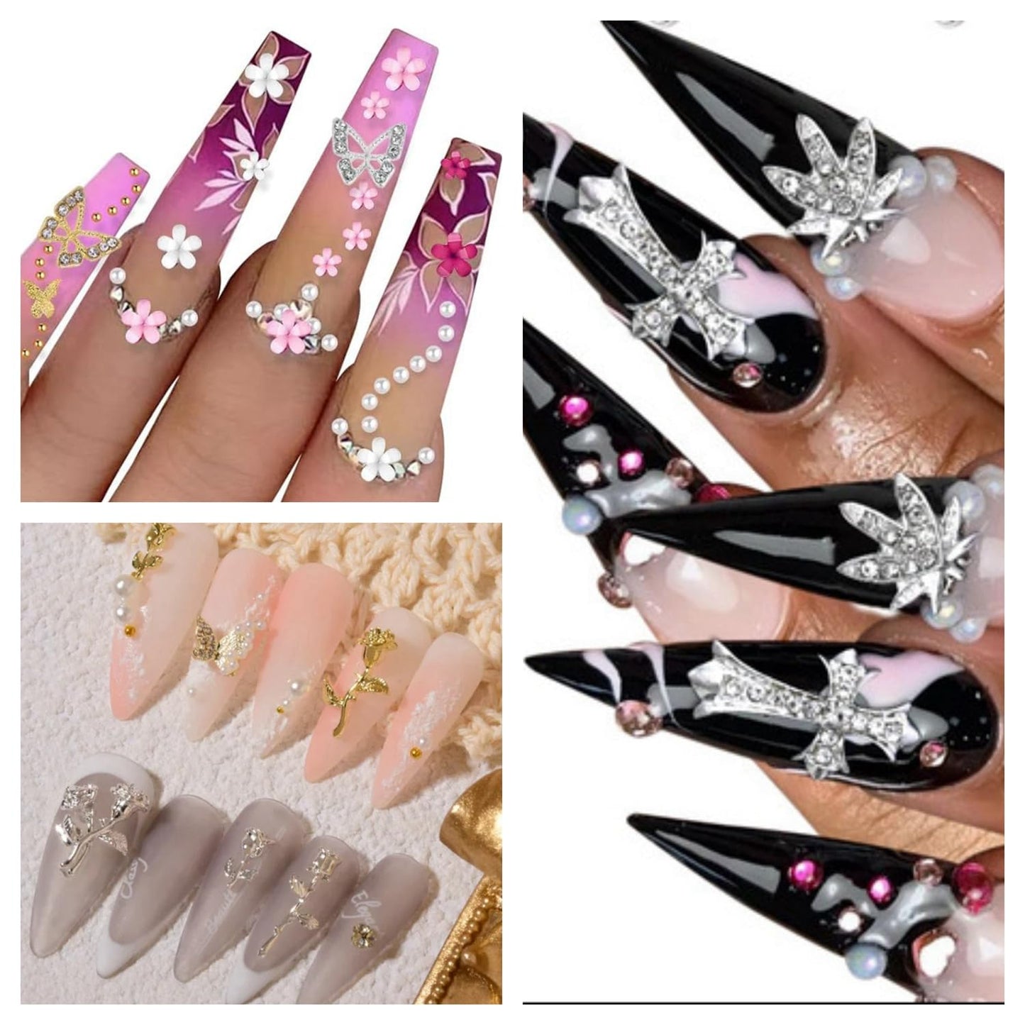 Gold Nail Charms Bulk 150pcs 3D Nail Art Charms Kit, Nail Charms Butterfly Bow Cross Star Heart Flower Nail Charms and Gems Y2K,Metal Nail Rhinestone and Charms (Gold Nail Charms mix)