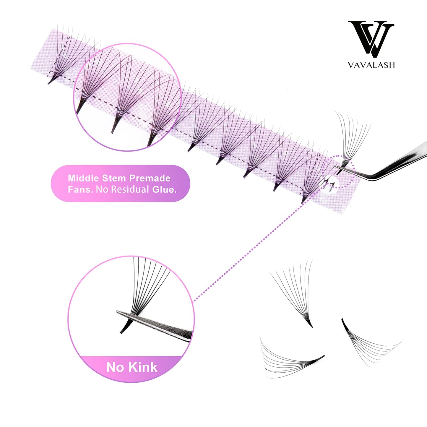 Eyelash Extensions 3D 4D 5D 6D 8D 9D 10D Thickness 0.07/0.1 C/D Curl Eyelashes Middle Stem & Long Stem Heat Bonded Premade Fans Russian Volume Lash Extensions Supplies (Middle Stem 8D-0.07-D-8-15mm)