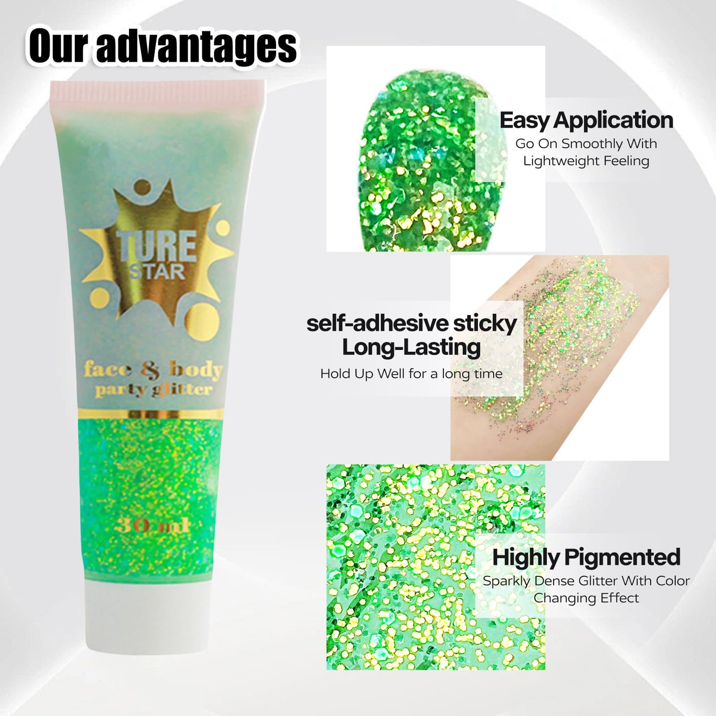 Go Ho Chameleon Green Body Glitter Gel,Color Changing Mermaid Face Glitter,Holographic Long Lasting Fine Chunky Sequins Glitters,Reflective Glitter Makeup,Festival Rave Accessories