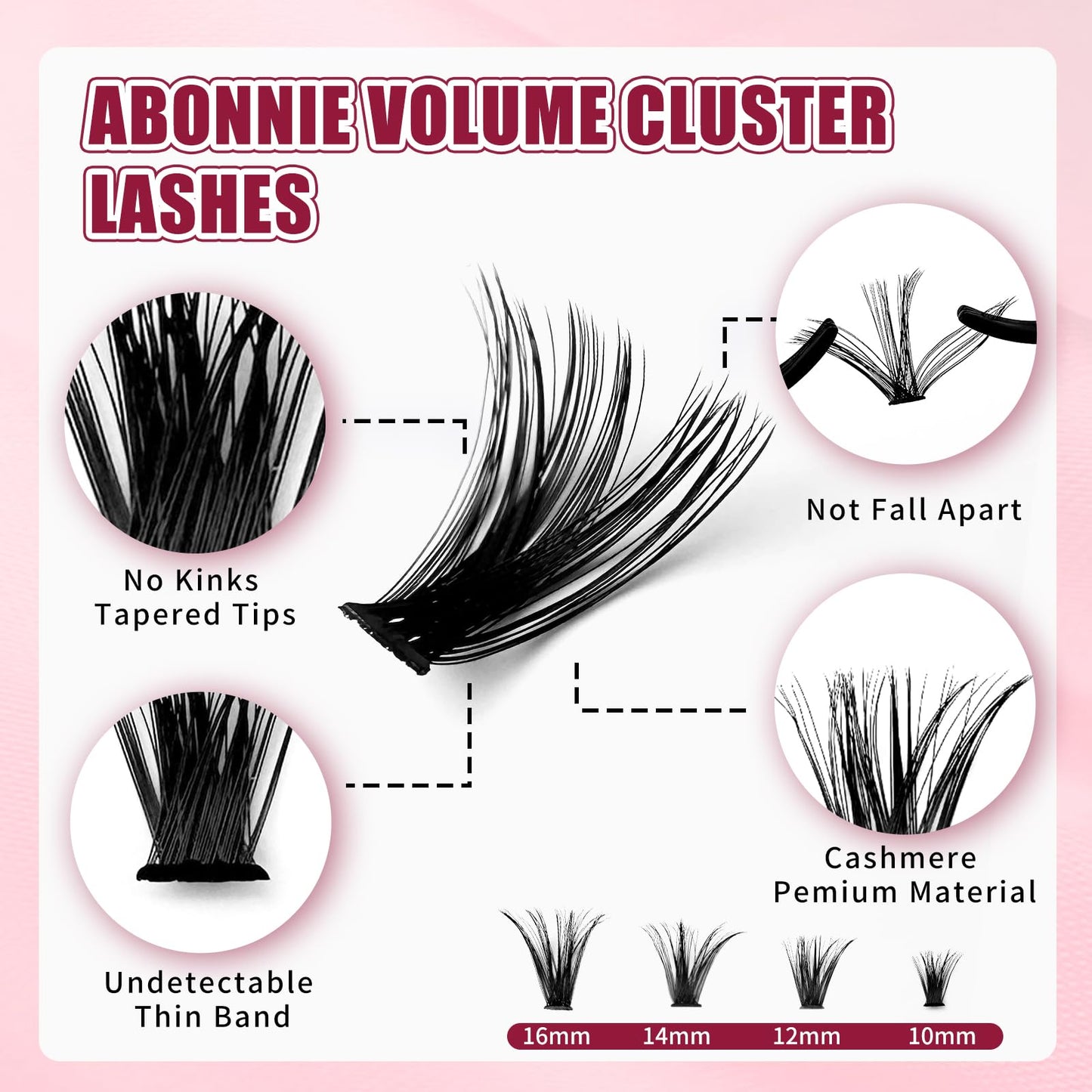 ABONNIE DIY Lash Extension Kit,280 Pcs Cluster lash Extensions Kit, 10-16mm Mix Lash Clusters, 60D D Curl Lash Clusters Kit with Bond and Seal and Tweezer and Remover,at Home Lash Extensions Kit