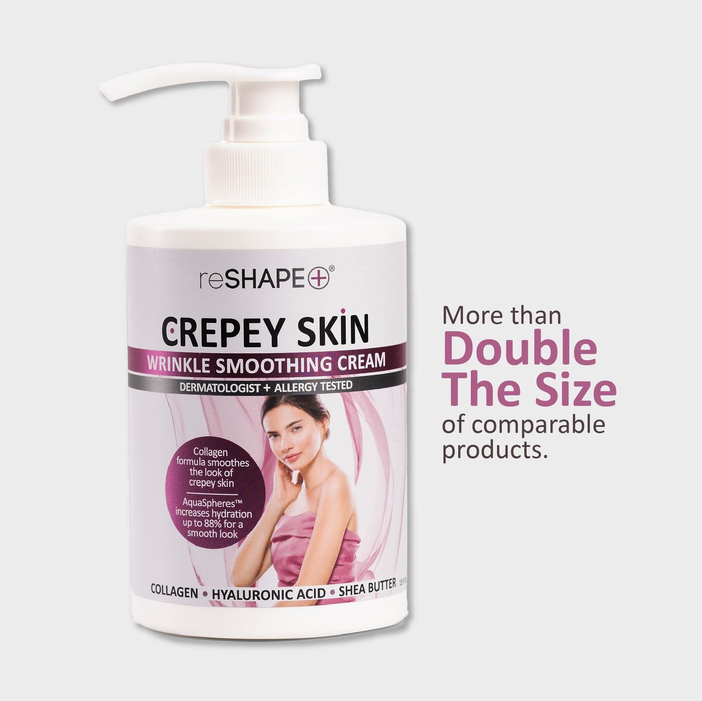 Reshape+ Crepey Skin Treatment Cream Wrinkle Smoothing Lotion Anti Aging Skin Care Moisturizer For Face, Arms, Neck, & Body W/Collagen & Hyaluronic Acid To Plump Sagging Skin, 15 Fl Oz (Pack of 2)