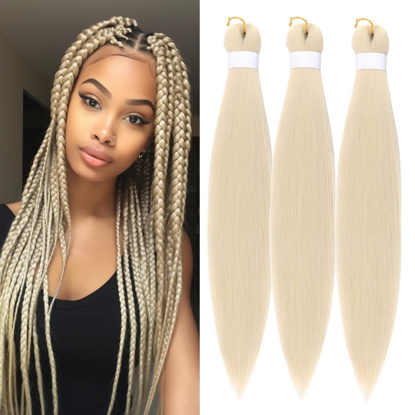 Braiding Hair Pre Stretched for Women Hair Extensions Box Braids Soft Synthetic Knotless Yaki Texture Hot Water Setting Braid Blonde 613 (24inch 3Packs)