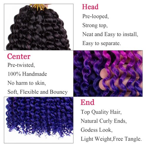 Leeven 7 Packs Water Wave Crochet Passion Twist Hair For Butterfly Locs 18 Inch 3 Tones Ombre Purple to Blue Curly Passion Twists Crochet Hair 49# Synthetic Bomb Twist Braiding Hair Extensions