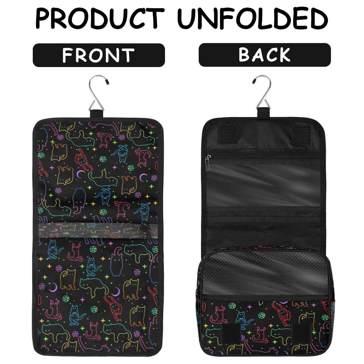 lakefvgk Black Cats Hanging Toiletry Bag, Spacious Travel Toiletry Bag for Women Men, Cosmetic Bags for Women, Travel Makeup Bag Suitable for Business, Camping, and Fitness