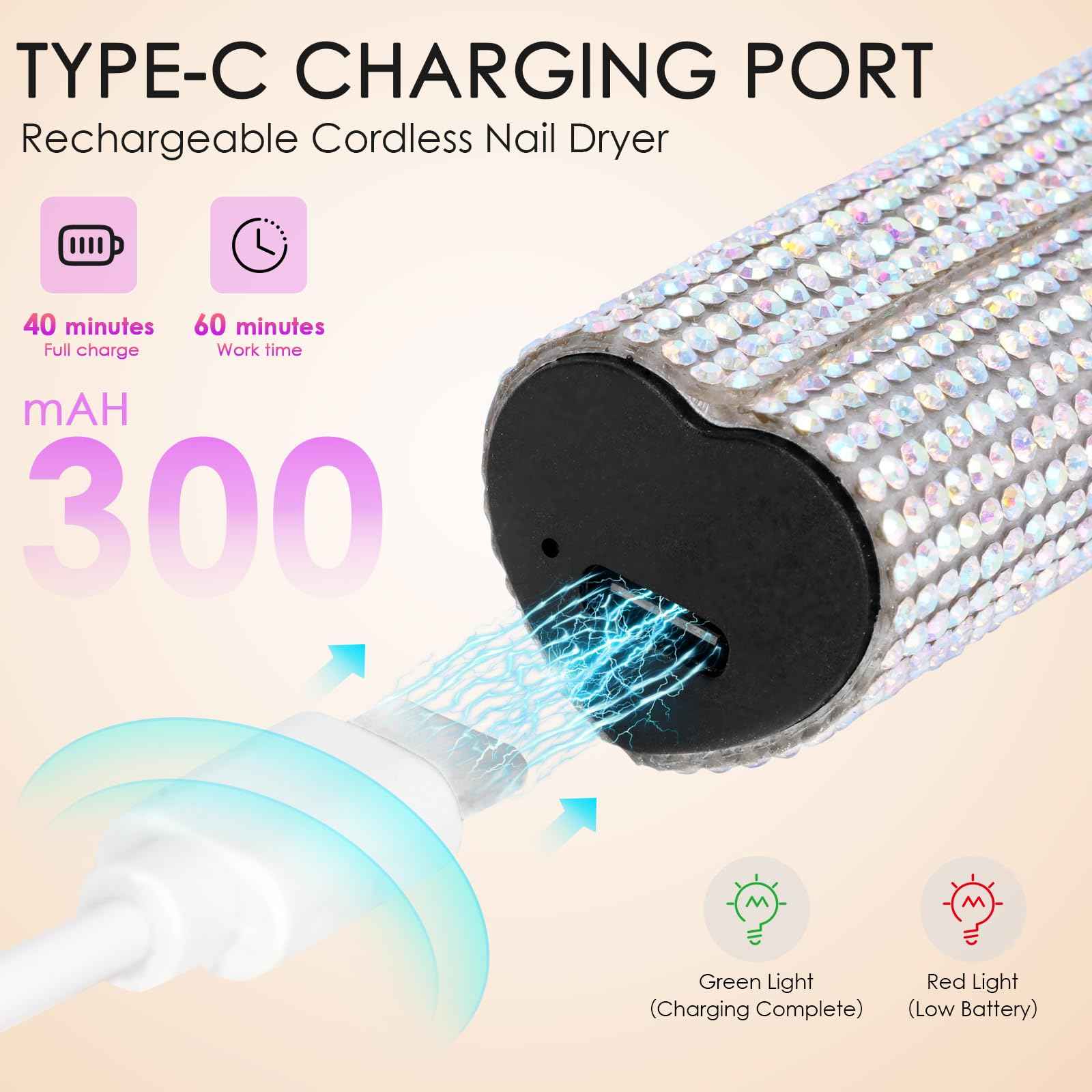 Linssy 10W Handheld UV Light for Gel Nails Mini Nail Lamp with USB Rechargeable Flash Cure Lamp, 3D Nail Art & Home Use (Diamond)