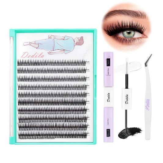 Dedila Large Tray-Grafted Wide Stem Individual False Eyelashes Thick Base 120 Clusters D Curl Natural Long Volume Eye Lashes Extensions Dramatic Look 8-20mm Available (Fishtail-12-14mm Kit)