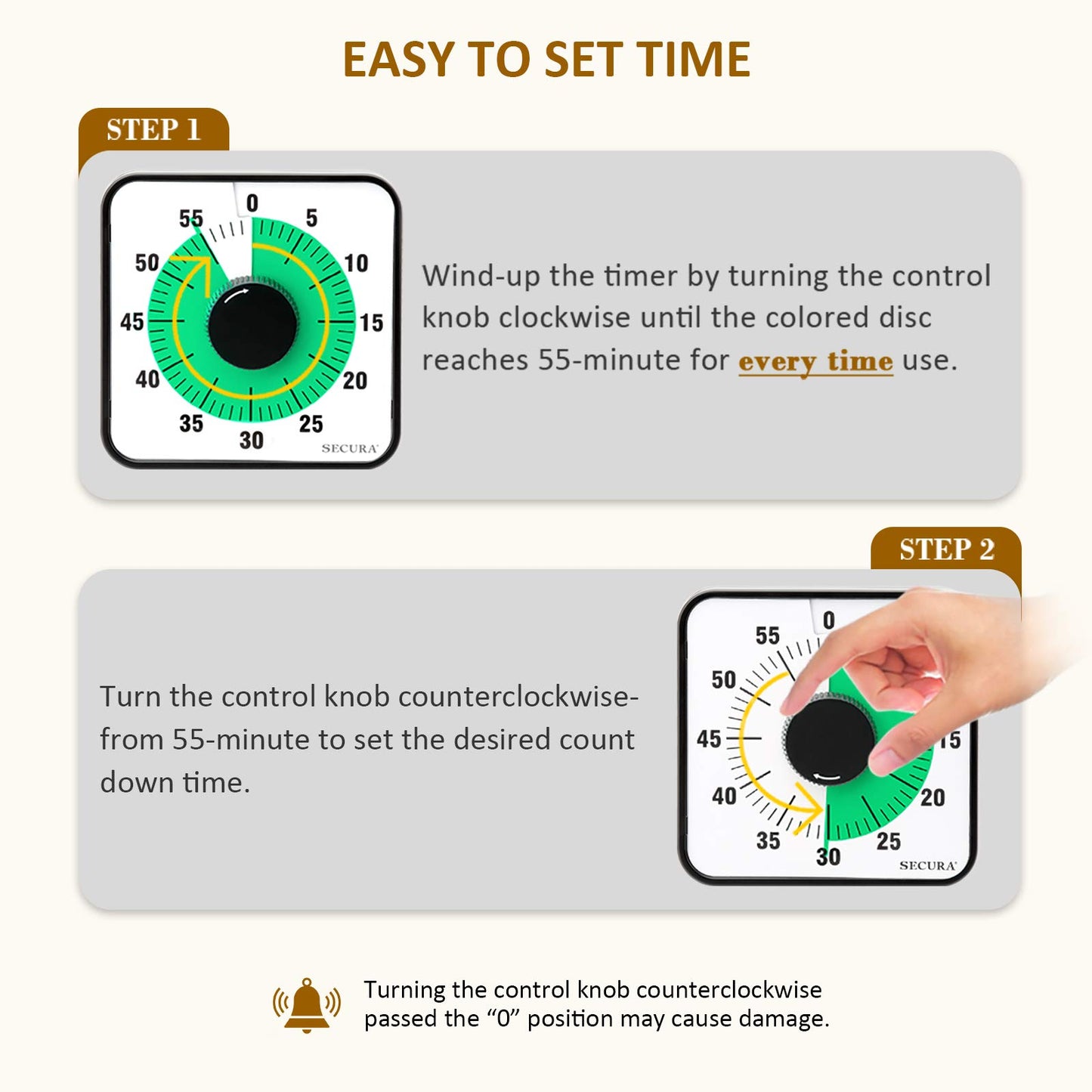 Secura 60-Minute Visual Countdown Timer, 7.5-Inch Oversize Classroom Visual Timer for Kids and Adults, Durable Mechanical Kitchen Timer Clock with Magnetic Backing (Green)