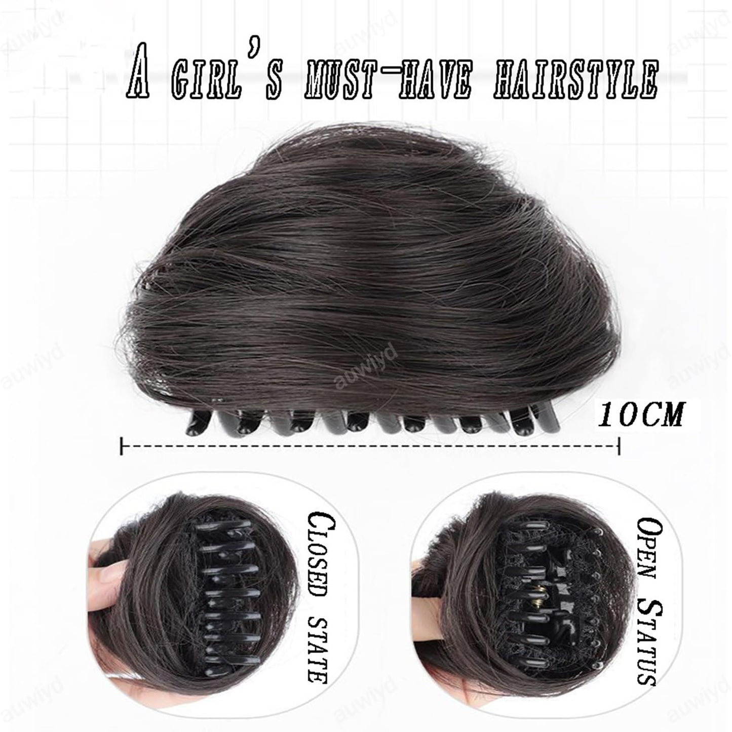 auwiyd 2 PCS Space Bun Hair Pieces Mini Claw Clip in Messy & Cat Ears Fake Hair Bun Extensions for Women Girls Fluffy Simulated Wig Headwear Accessories