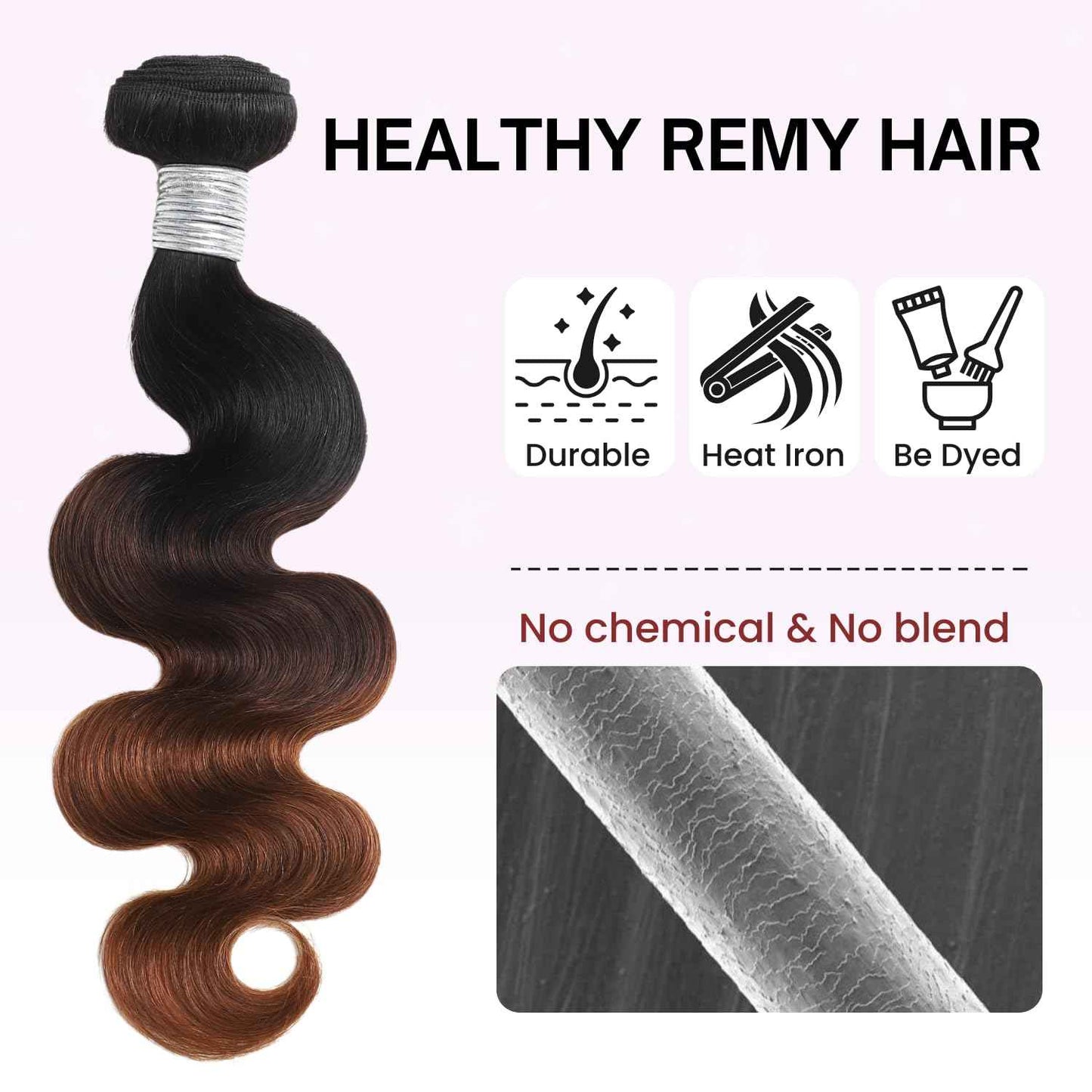 ANMETAN Chestnut Brown Ombre Color T1B/2/30 Human Hair Body Wave Single Bundle, Thick 12A Brown 3 Tone Ombre Bundles With Dark Roots 100% Remy Hair Wavy Sew In Quick Weave Keep Soft after Washes 12 IN