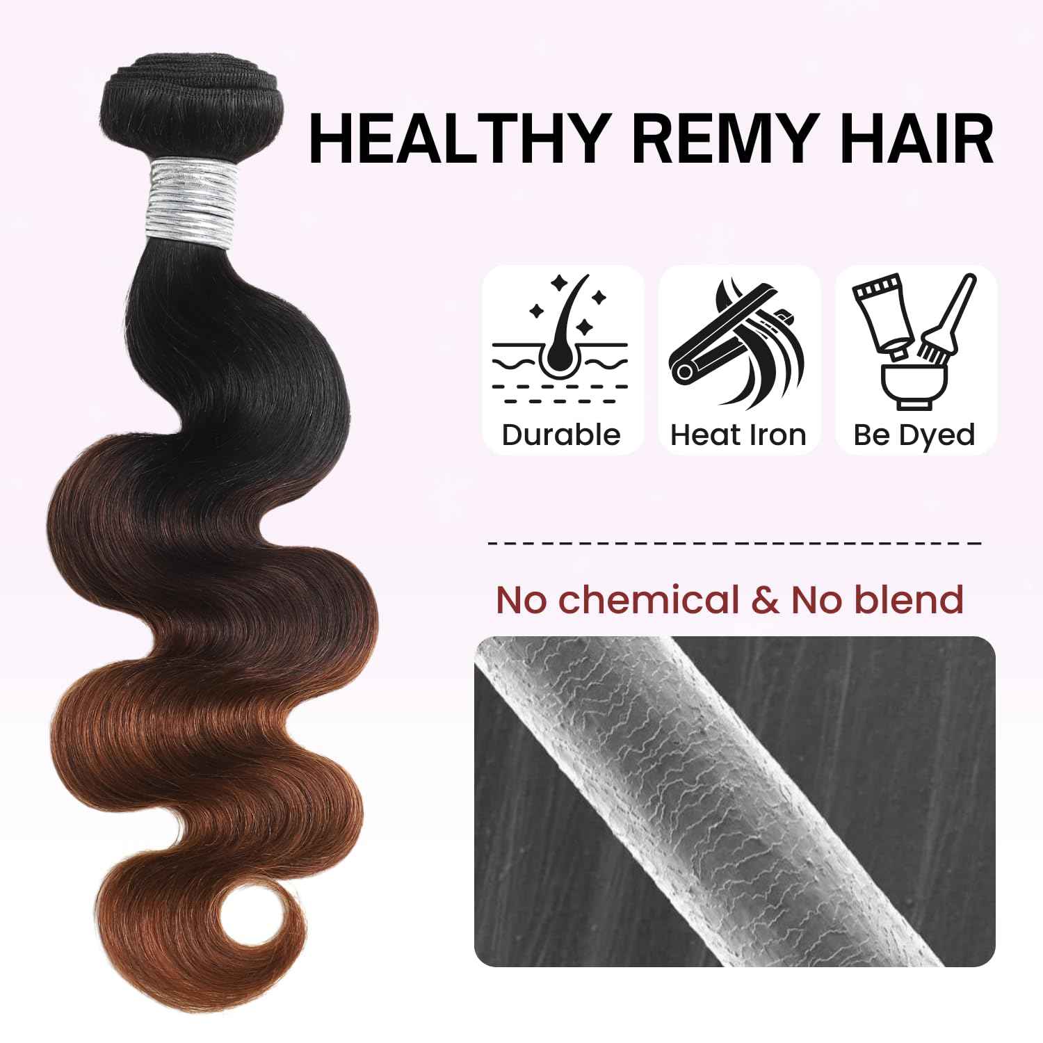 ANMETAN Chestnut Brown Ombre Color T1B/2/30 Human Hair Body Wave Single Bundle, Thick 12A Brown 3 Tone Ombre Bundles With Dark Roots 100% Remy Hair Wavy Sew In Quick Weave Keep Soft after Washes 12 IN