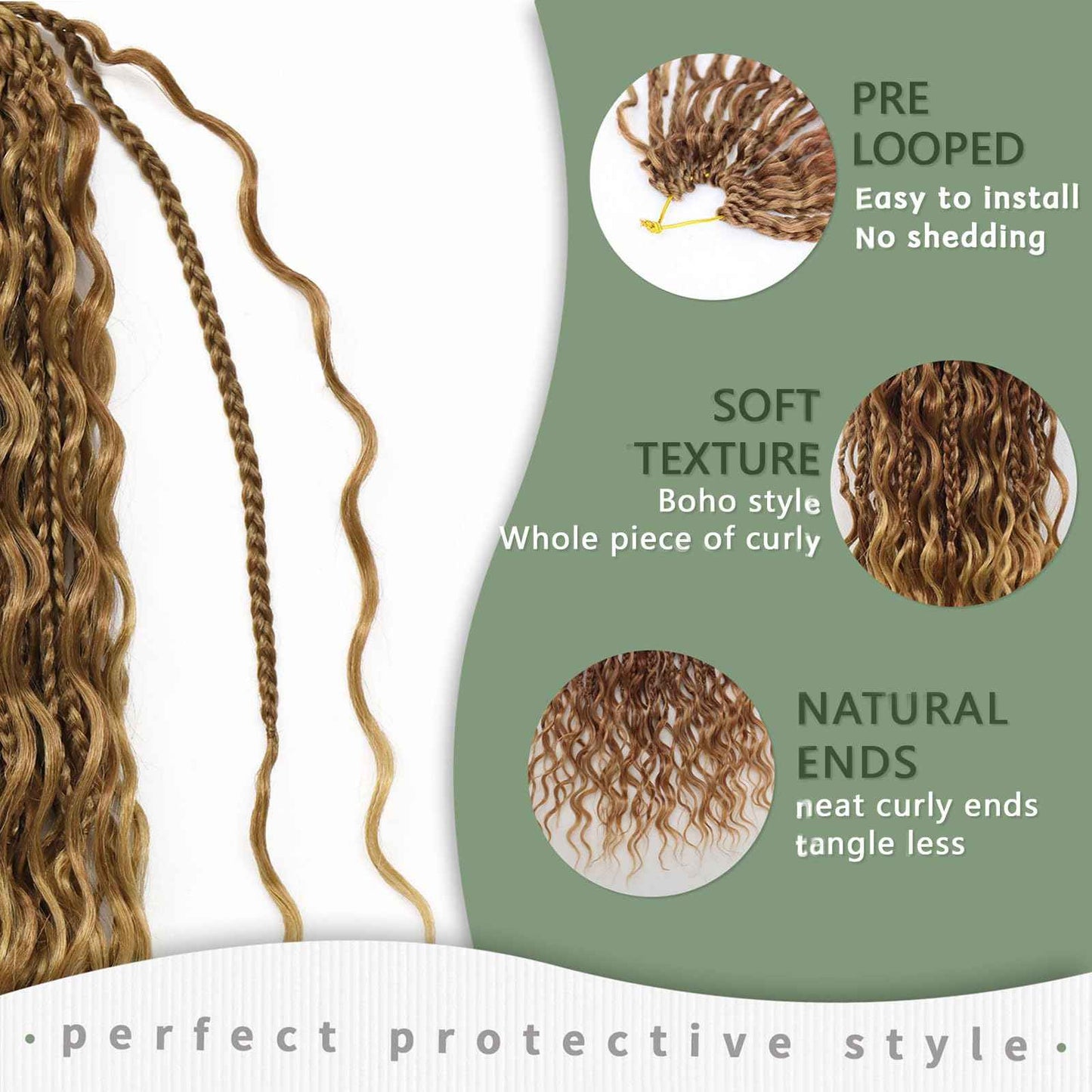 Goddess Box Braids Crochet Hair 24 Inch 7 Packs Boho Crochet Braids Pre Looped Bohemian Gypsy Braids Crochet Hair for Women Brown and Blonde Braiding Hair Extensions, M33/30/27