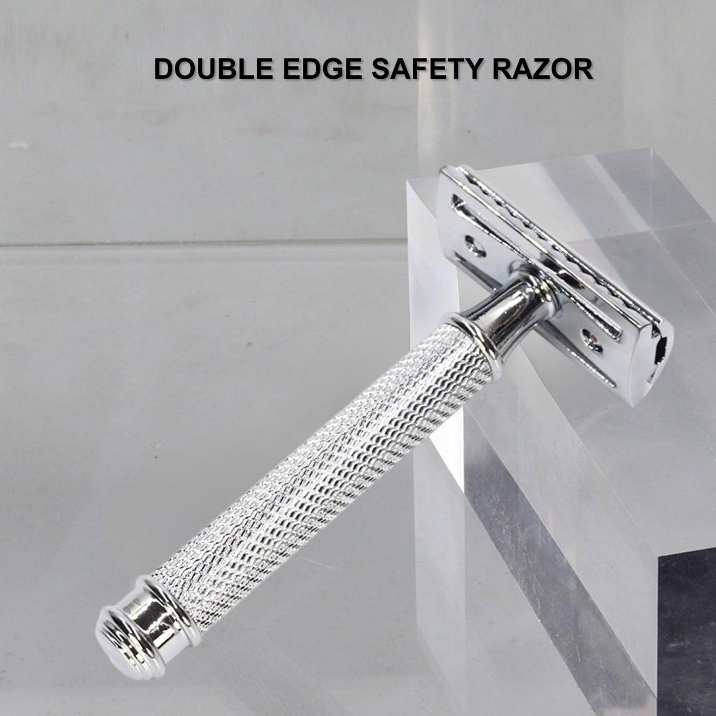 Hysotok Double Edge Safety Razor Set with 20 Blades, Mens Safety Razor with 1 Safety Razor Stand, Heavy Duty Safety Razor Kit for Men Everyday Use and Smooth Close Shave (Silvery)