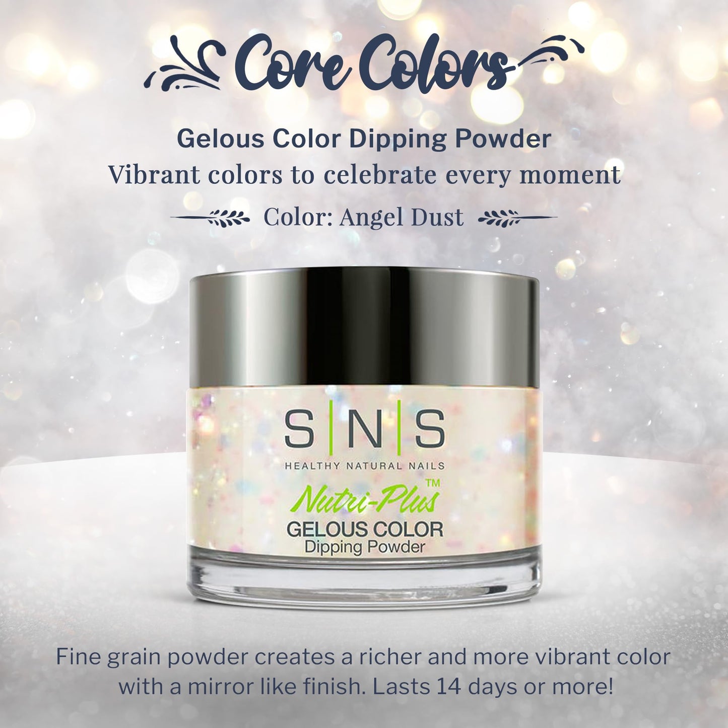 SNS Nail Dip Powder, Gelous Color Dipping Powder - Angel Dust (White/Cream, Glitter) - Long-Lasting Dip Nail Color Lasts 14 Days - Low-Odor & No UV Lamp Required - 1oz