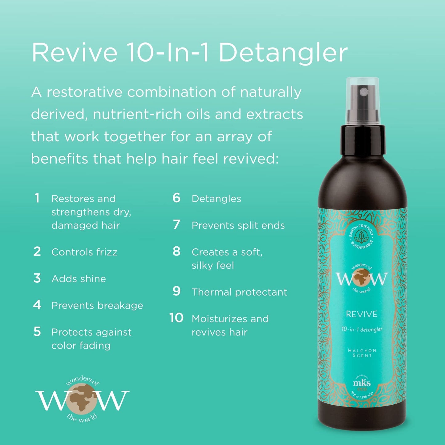 MKS eco WOW Revive 10-in-1 Detangler, Halcyon Scent - 10 fl oz - Free From Silicones, Sulfate Cleansers, Parabens, Gluten, Mineral Oil & Petrolatum - Vegan, Cruelty Free