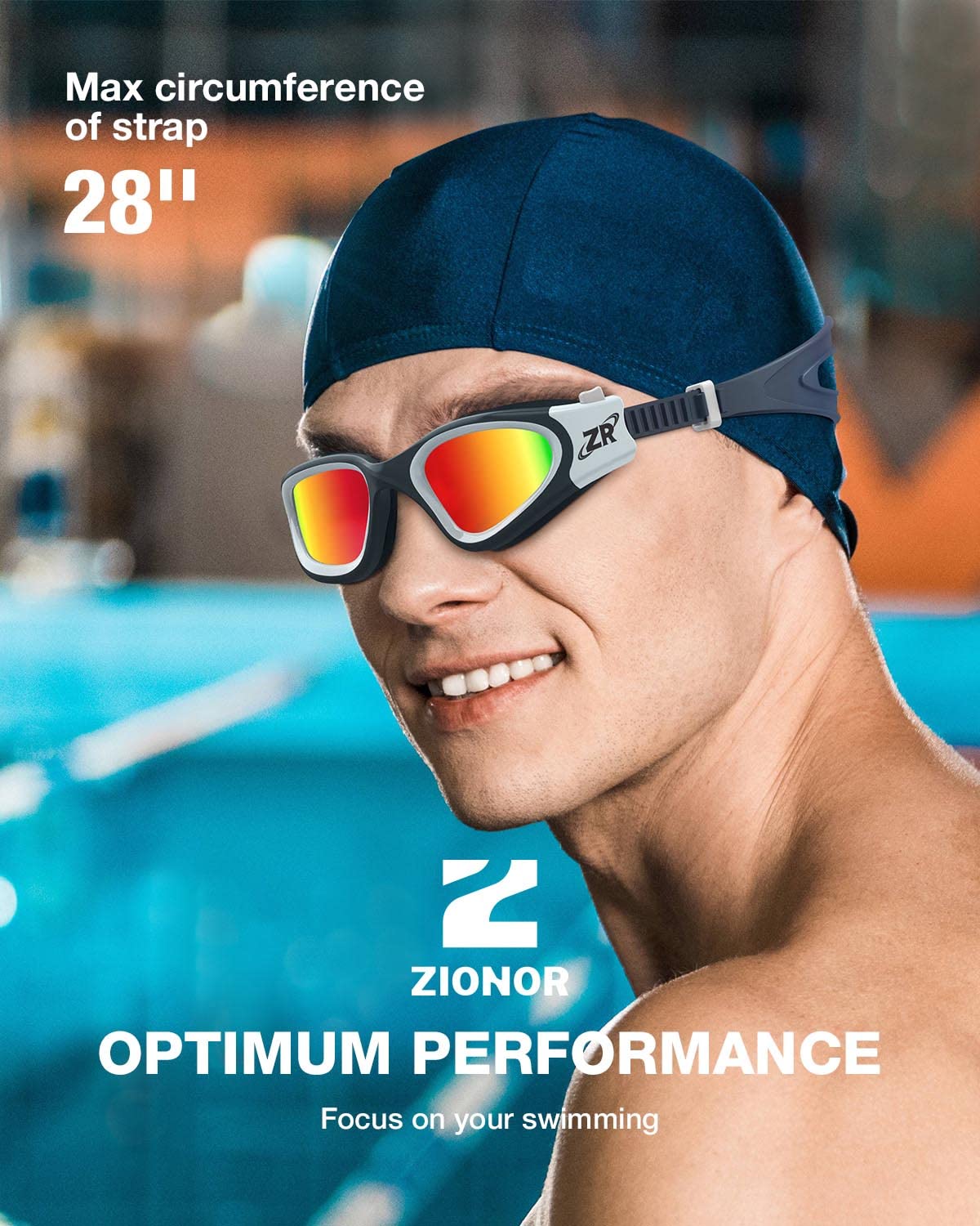 ZIONOR Swim Goggles, G1 Polarized Swimming Goggles UV Protection Leakproof Anti-fog Adjustable Strap for Adult Men Women (Polarized Mirror Red Lens)