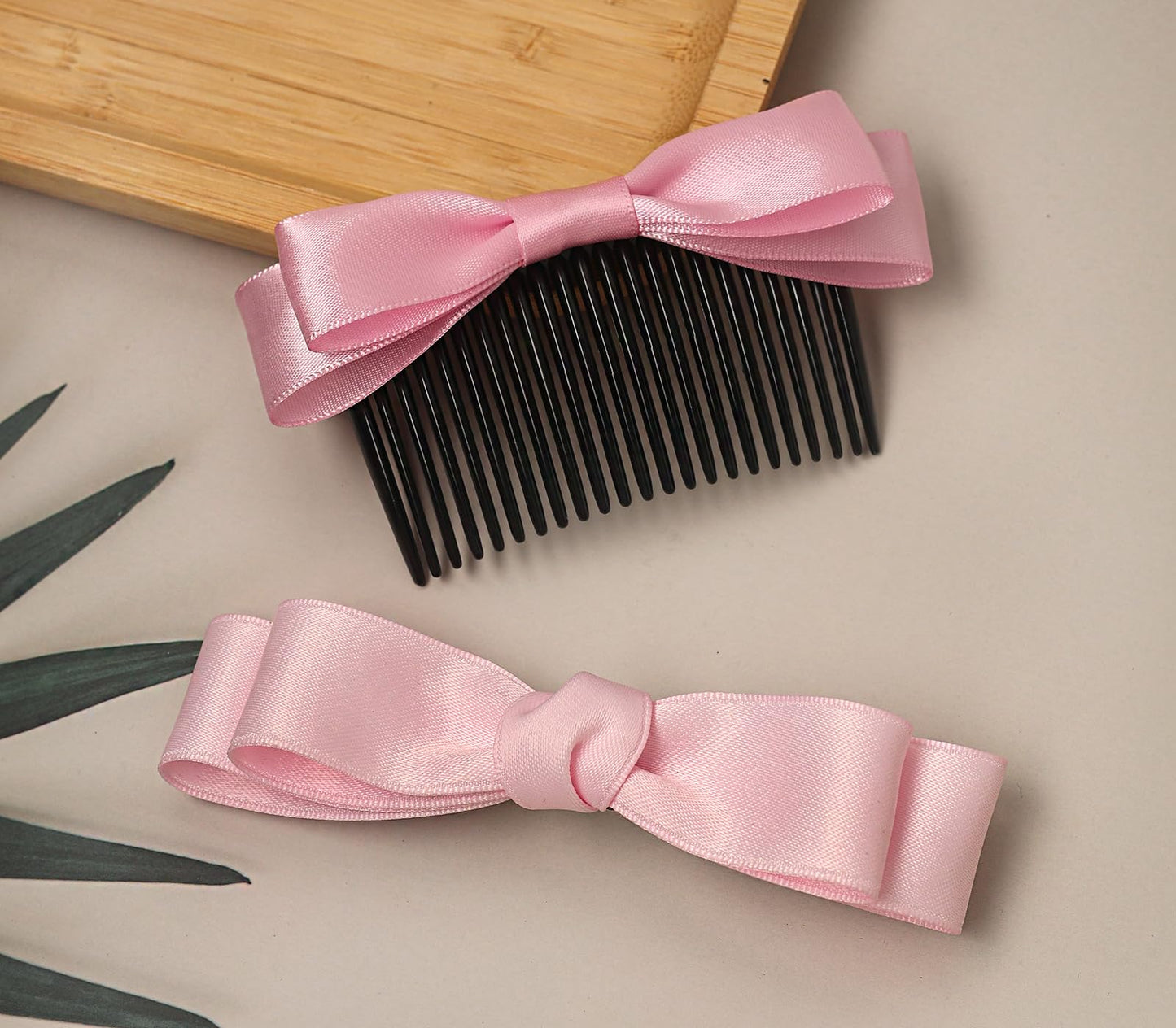 4Pcs Bow Hair Clip for Women Girls Ribbon Claw Clip Satin Bow Hair Clips Cute Barrettes for Teens Kids Hair Side Combs Bowknot Hairpins(Pink)