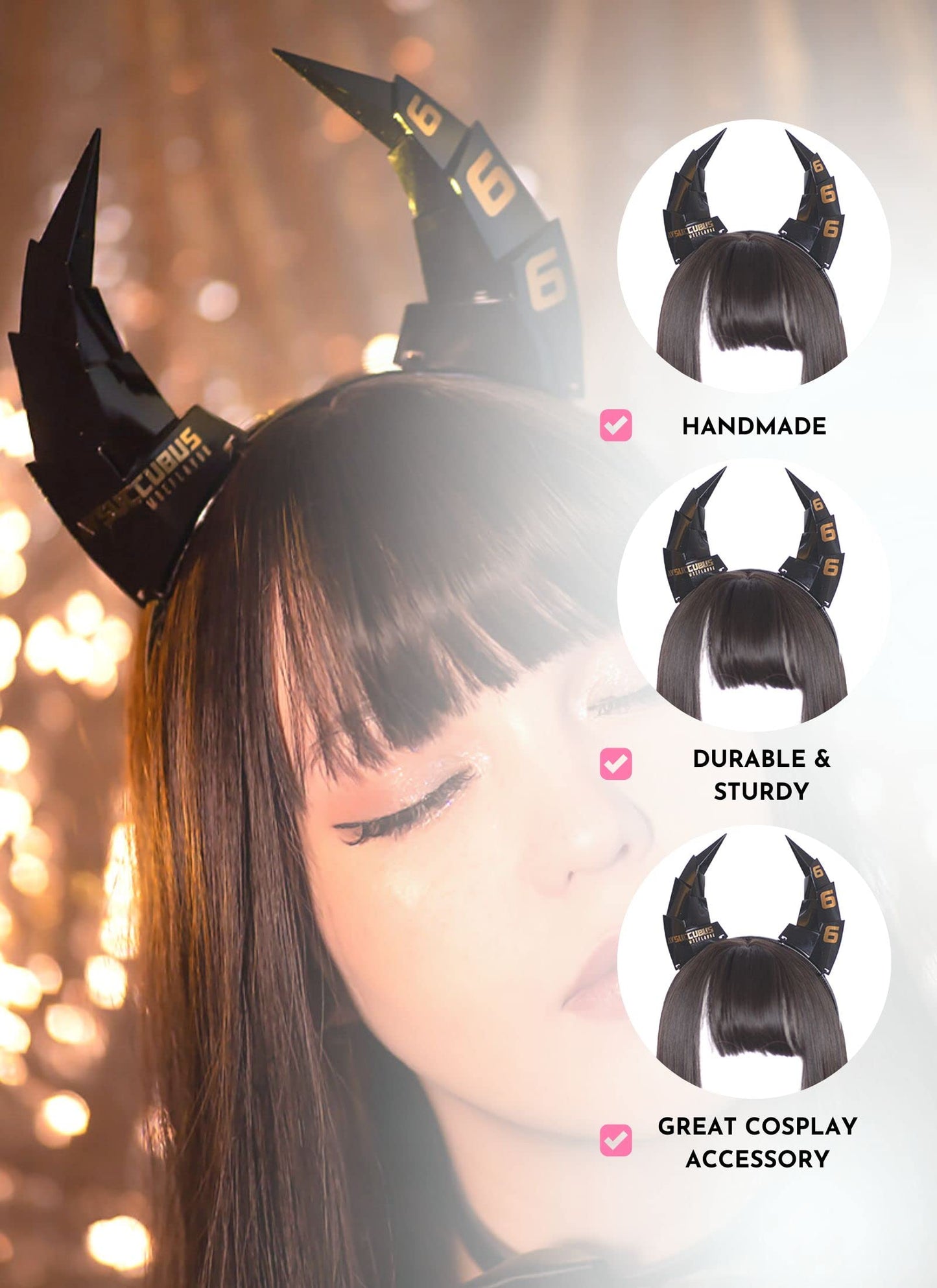 MOEFLAVOR Cyber Succubus Headband | Devil Horns Kawaii Anime Cyberpunk Head Band Matches Any Halloween and Cosplay Costume