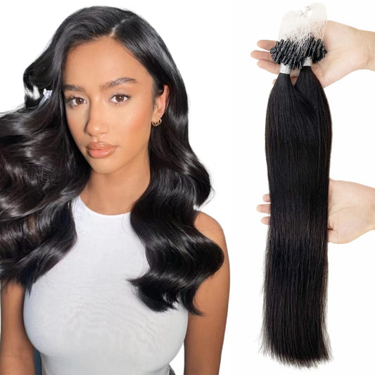 Misslala Micro Loop Hair Extensions 16 Inch Micro Link Extensions Hair 100% Human Hair Thick Hair Color #1B Off Black Microbead Hair Extensions Human Hair Remy Soft Hair 50strands/50grams