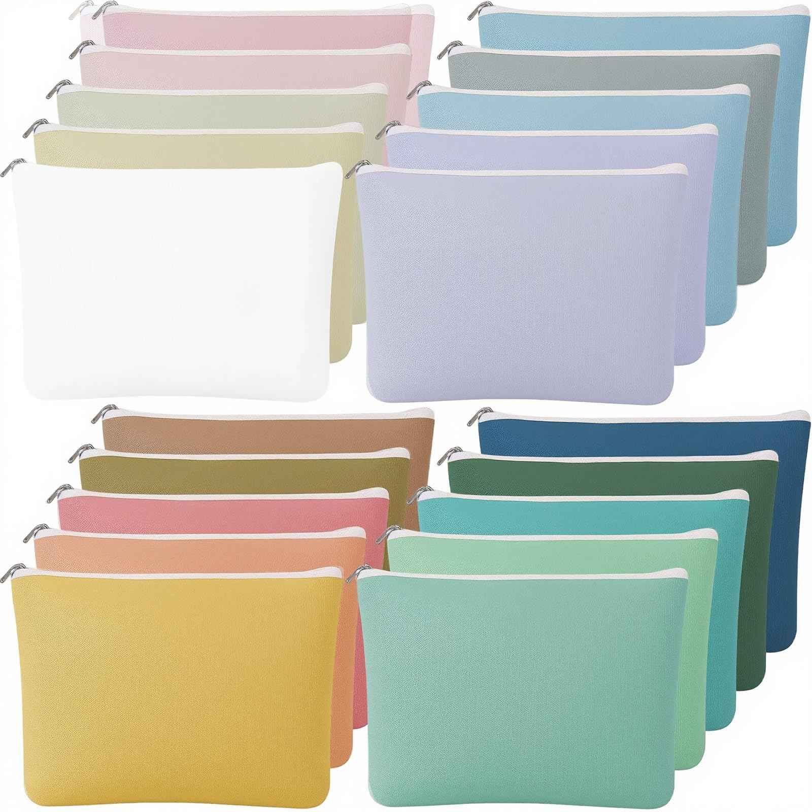 Locmeo 20 Pcs Morandi Makeup Bags Bulk for Women Blank DIY Cosmetic Bag Plain Pencil Pouch with Zipper for Travel Toiletry Wedding Teacher Women Business Beach