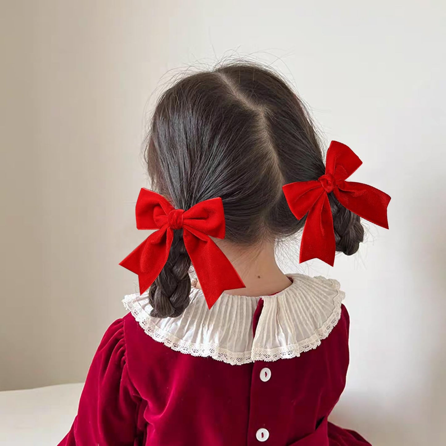 Red Velvet Hair Bows Clips 4" Cute Valentines Back School Christmas New Year Alligator Barrettes Hairpins Gift Accessory for Kids Toddler Teen Girls Women Headdress