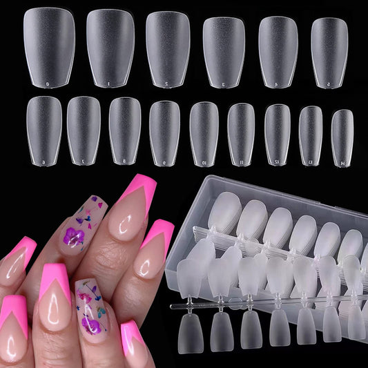 AddFavor Coffin Nail Tips 300pcs Soft Gel Matte Short Coffin Nail Tips Full Cover Acrylic False Fake Nails 15 Sizes for Women and Girls Press on Nails Nail Extension DIY Salon