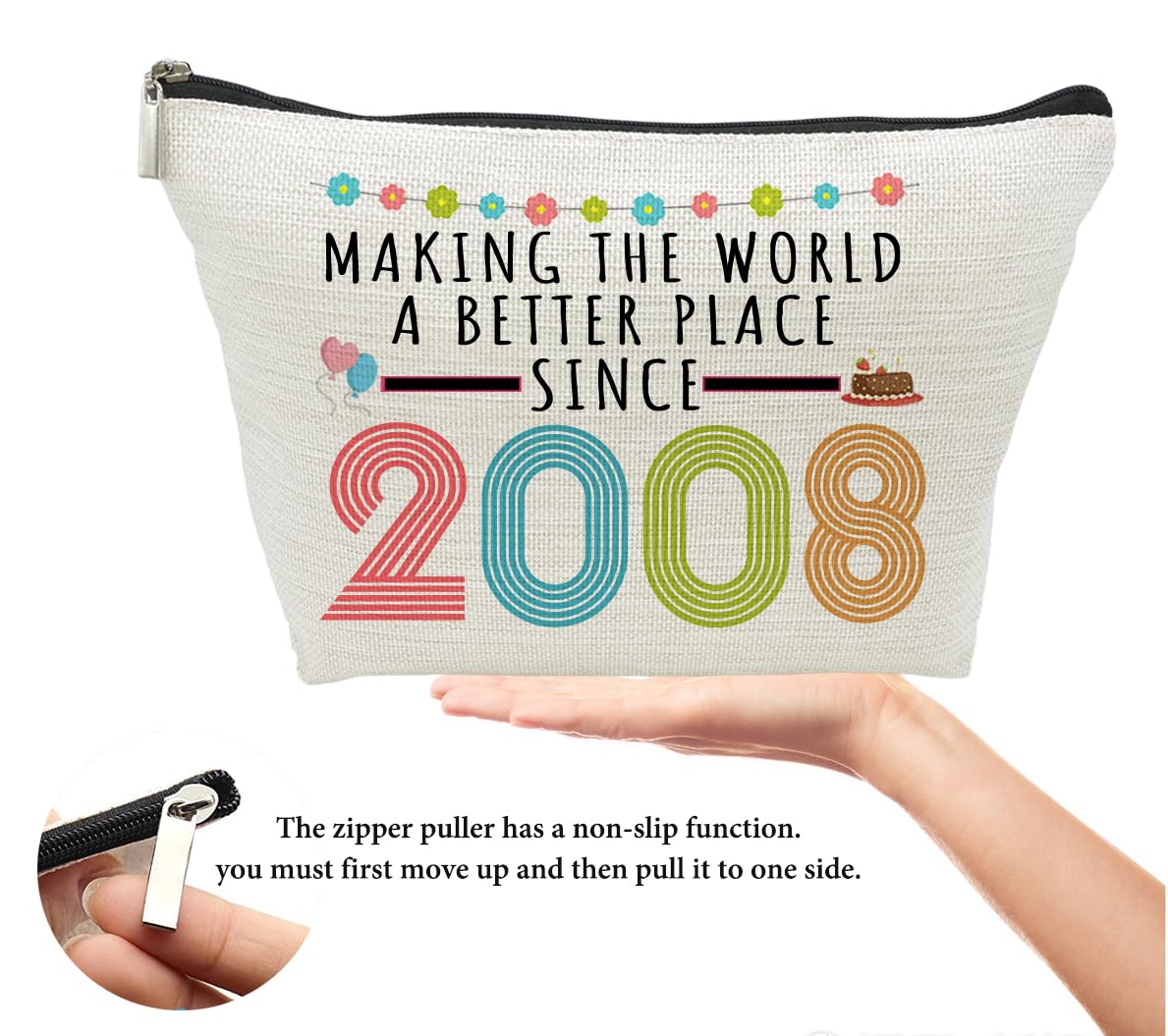16th Birthday Gifts for Girls, Funny 16 Year Old Gift Makeup Bag, 2008 16th Birthday Makeup Bags for Her, Teens, Sister, Daughter, Niece, Granddaughter, Making The World a Better Place Since 2008