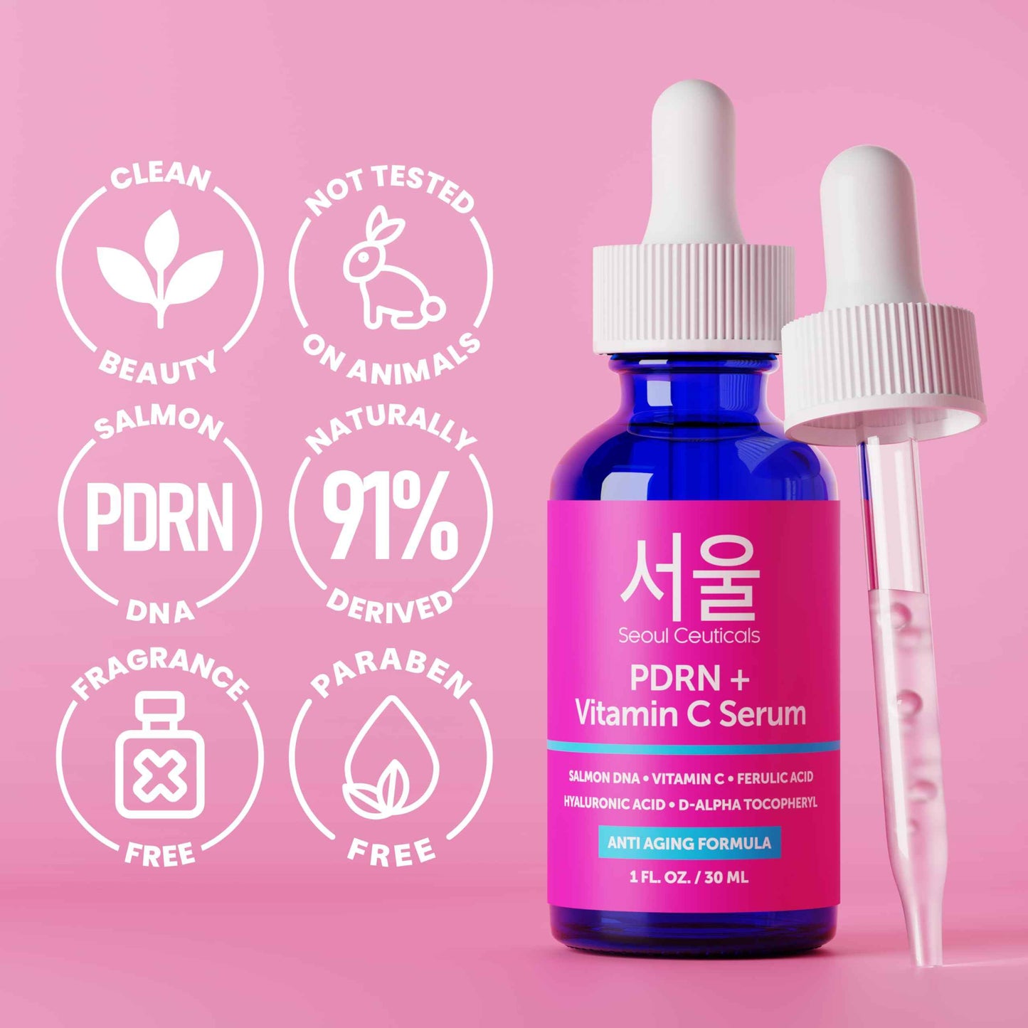 SeoulCeuticals PDRN Serum Salmon DNA Vitamin C Serum – Korean Skincare Anti Aging PDNR Skin Repair Booster – K Beauty Skin Care for Face 1oz